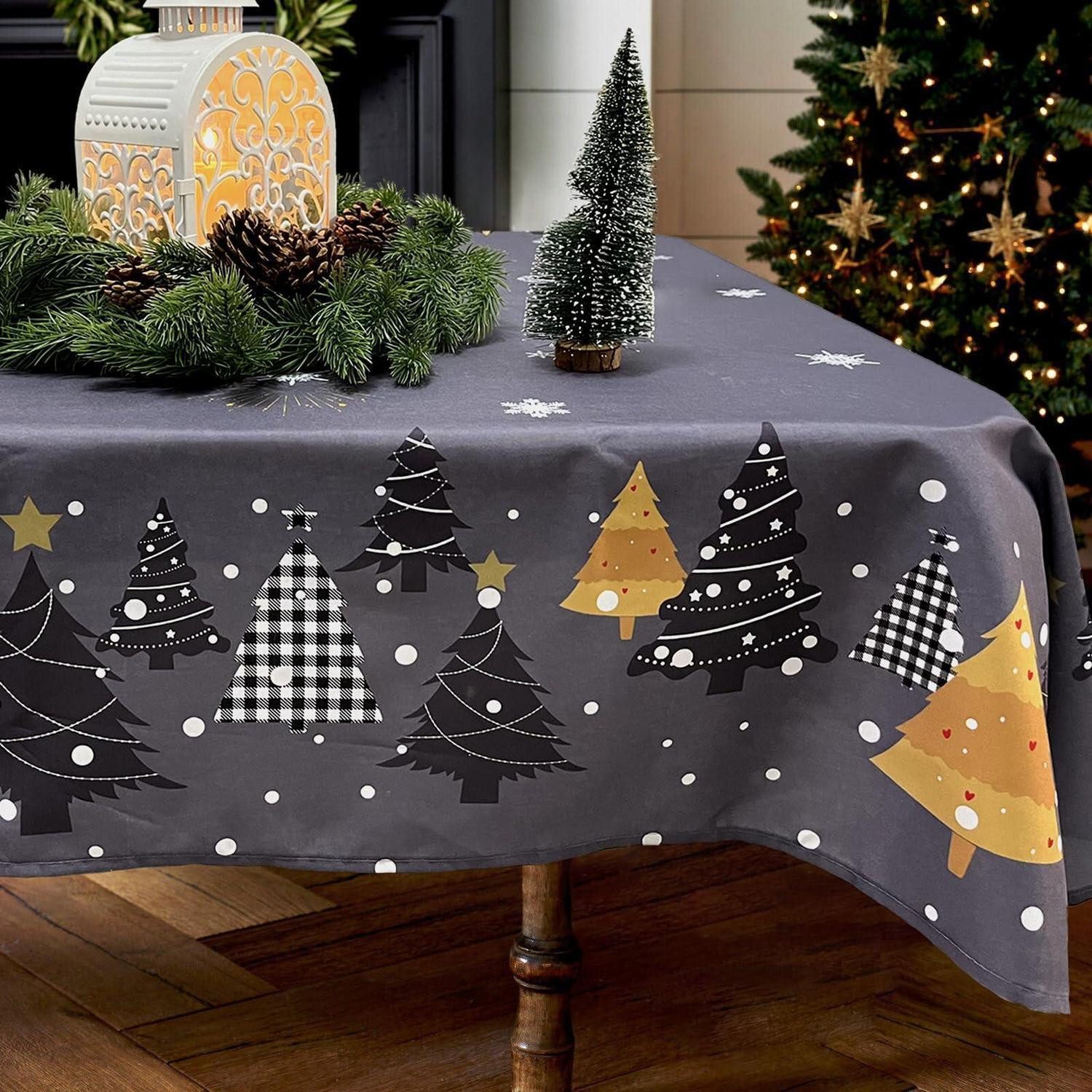 LuxusKollektion Tischdecke Tischdecke Weihnachten Dunkelgrau 150x300cm Schneeflocke Tannenbaum (1-tlg)