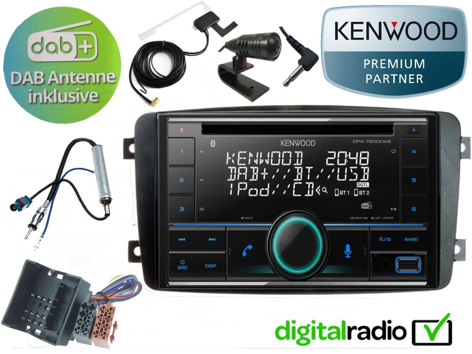 DSX Kenwood CD Bluetooth DAB+ USB Radio Antenne inkl für C Klasse W203 2000  -2007 Autoradio (Digitalradio (DAB), FM)