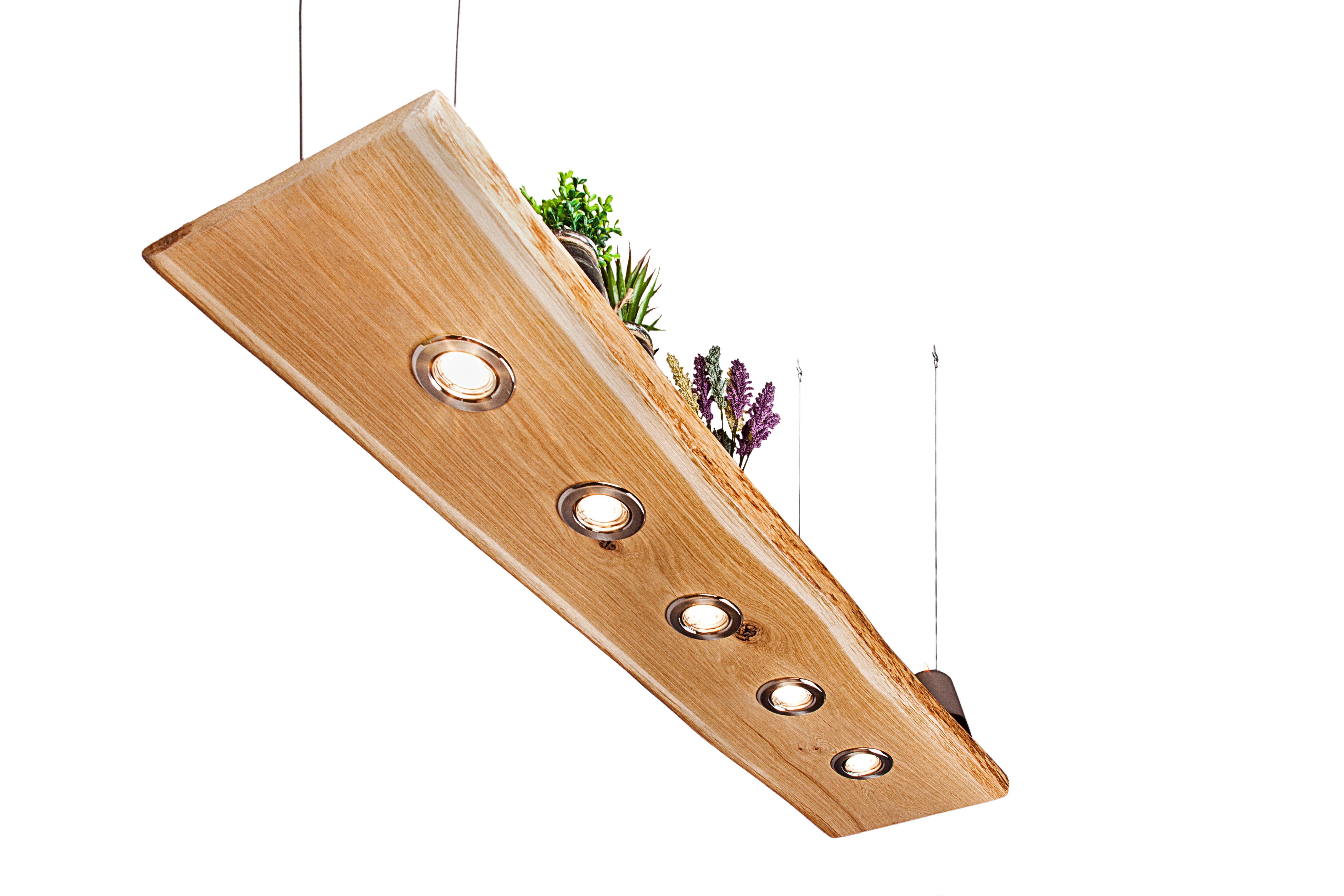 Blockholz-Schmiede Pendelleuchte Eiche ohne Rinde 80cm - 120cm Smart Home Hängeleuchte, LED wechselbar, warmweiß