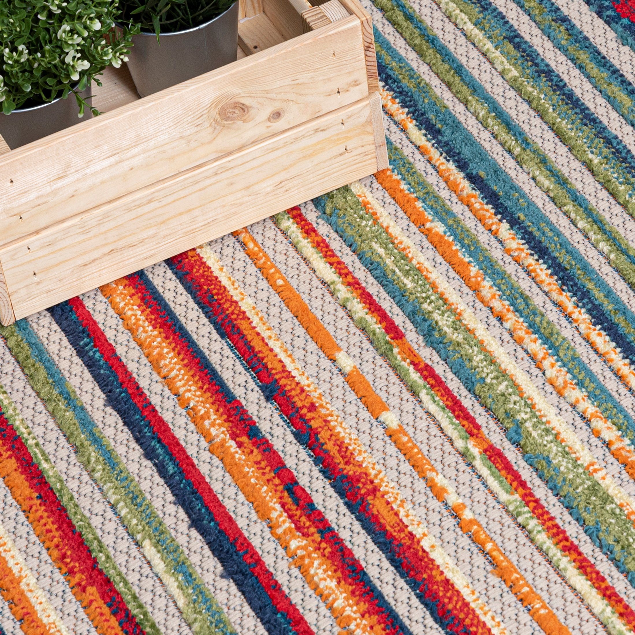 Mazovia Designteppich In- & Outdoor Teppich Wetterfest & UV-beständig Balkon - Bunt, 80 x 200 cm, Höhe 6 mm, Kurzflor, Weich, Pflegeleicht, Flachgewebe