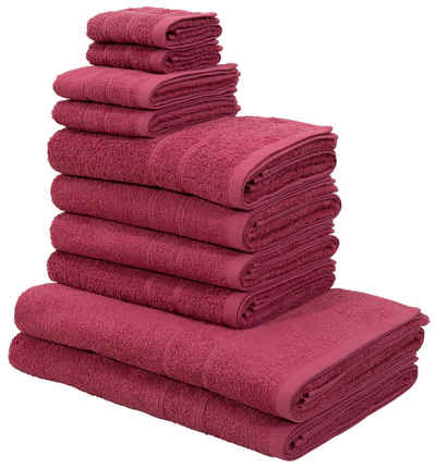 my home Handtuch Set Inga, Handtücher mit feiner Bordüre, Walkfrottee, (Set, 10-tlg), Duschtücher, Handtücher, Gästetücher, Seiftücher aus 100% Baumwolle