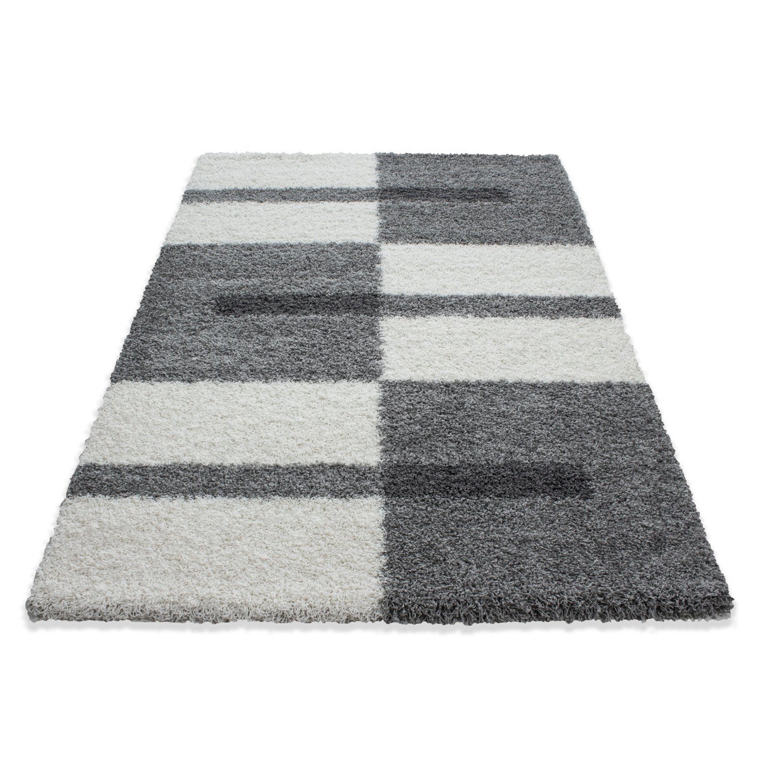 Teppium Teppich Kariert Design, Rund, Höhe: 30 mm, Runder Teppich Kariert Design Teppich Hellgrau Teppich Wohnzimmer