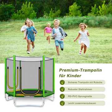 WISHDOR Gartentrampolin Gartentrampolin,Kindertrampolinm Jugendtrampolin,Heimtrampolin, Ø 213,00 cm, Mit Leiter,gepolstert Stangen,rutschen,Sicherheitsnetz,Randabdeckung