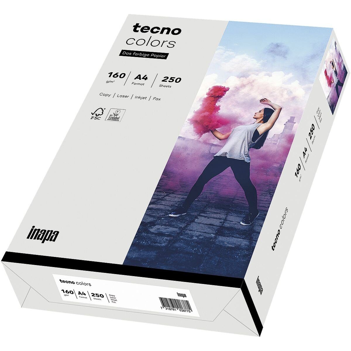 Inapa tecno Druckerpapier Rainbow / tecno Colors, Pastellfarben, Format DIN A4, 160 g/m², 250 Blatt