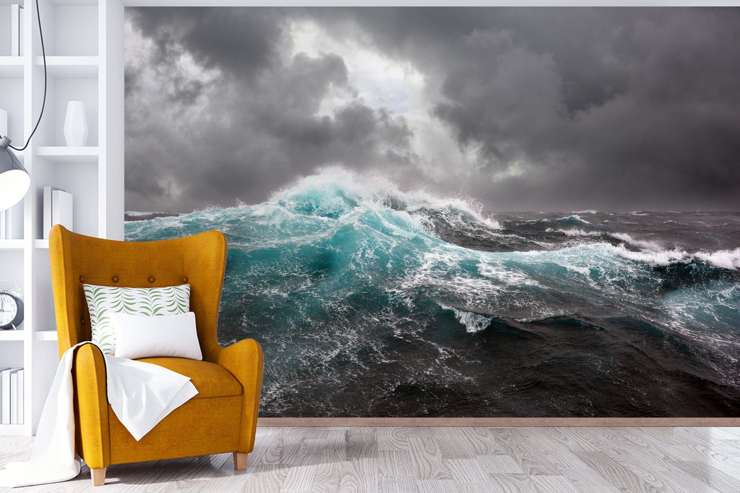 MuchoWow Fototapete Ozean - Sturm für Welle, Matt, St), bedruckt, Schlafzimmer, Kinderzimmer, Wallpaper Tapete Vinyl - (6 Wohnzimmer