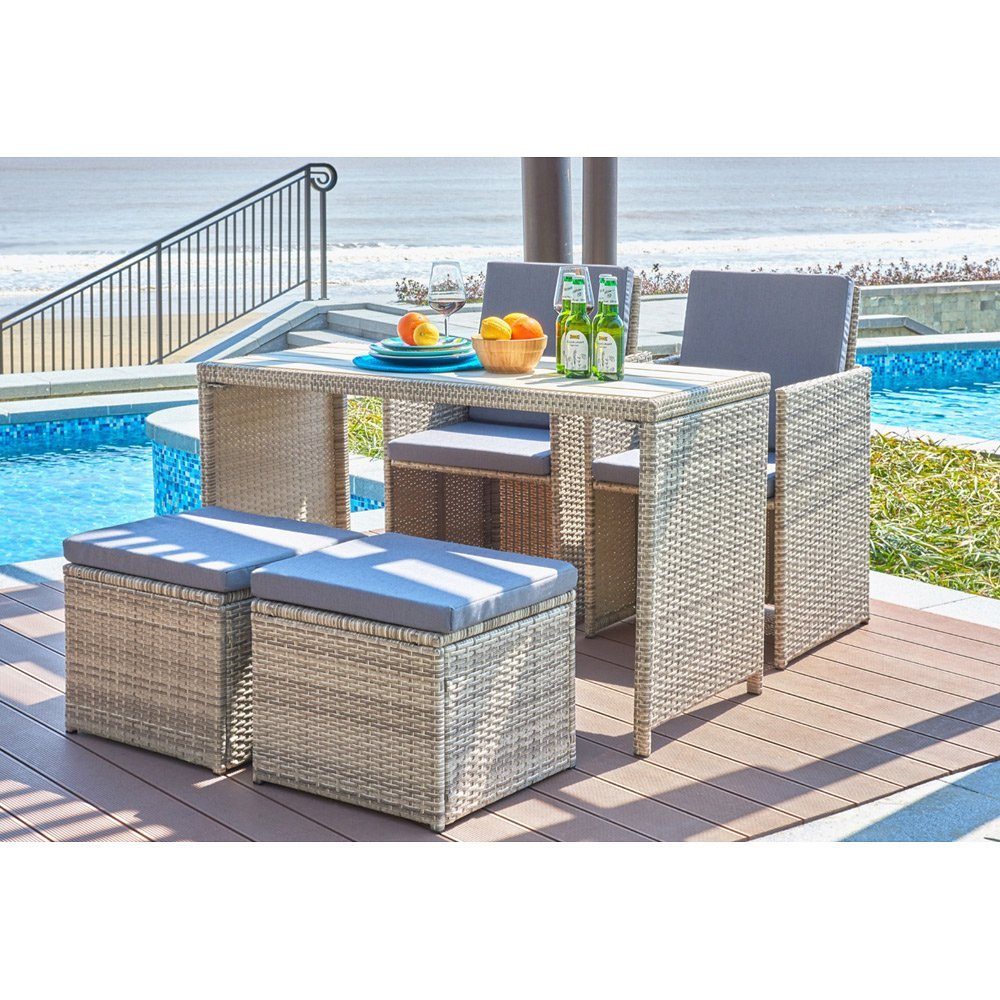 Lomadox Balkonset »VERONA18«, Gartenmöbel Set natur Kissen grau