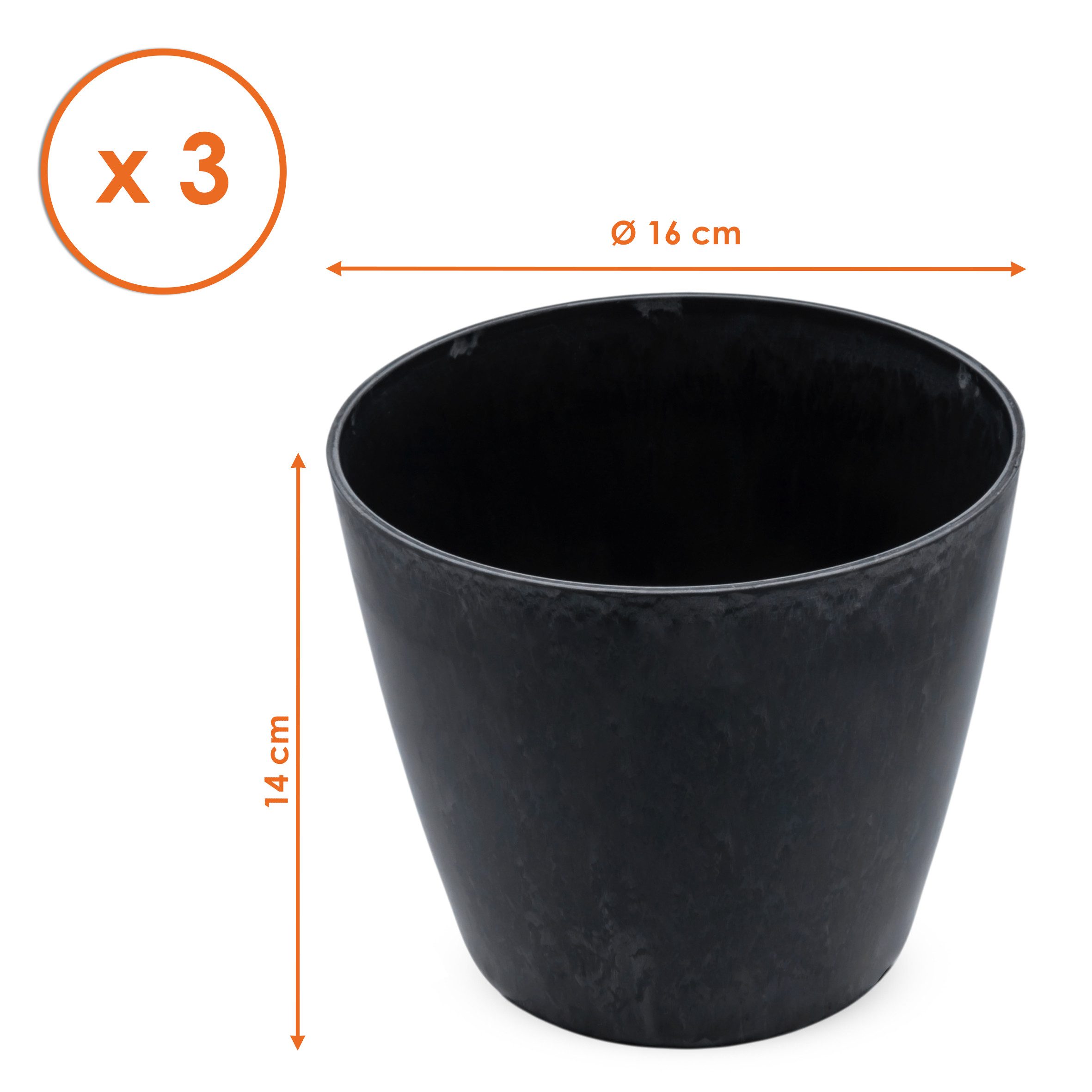 Spetebo Blumentopf Pflanzschale massiv in Stein Optik (schwarz, 1 St., Kunststoff), Premium Blumenschale marmoriert für Außen und Innen