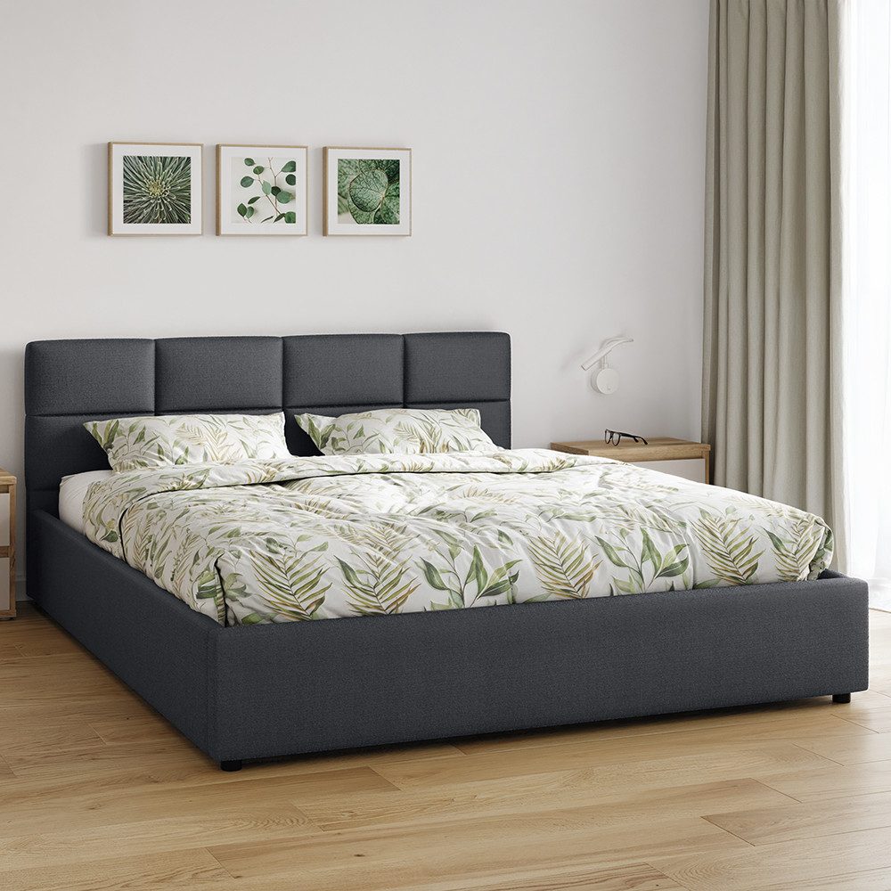 Jana Möbel Polsterbett Mika (mit bettlkasten und lattenrost), Gepolstertes Kopfteil, Inklusive Rost, Stauraum