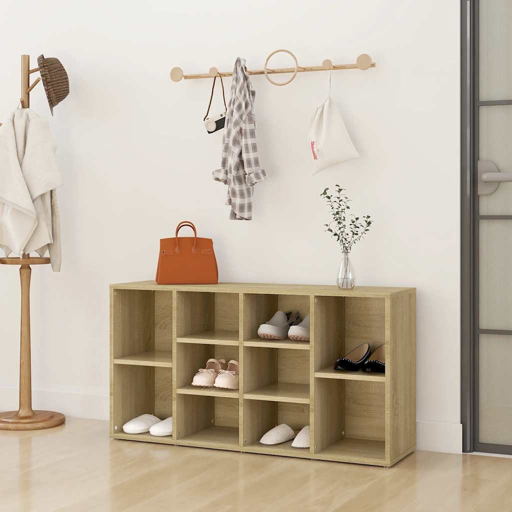 furnicato Schuhbank Sonoma-Eiche 103x30x55 cm Holzwerkstoff (1-St), TV-Schrank mit 10 Fächern, Ablagefläche und viel Stauraum für Schuhe