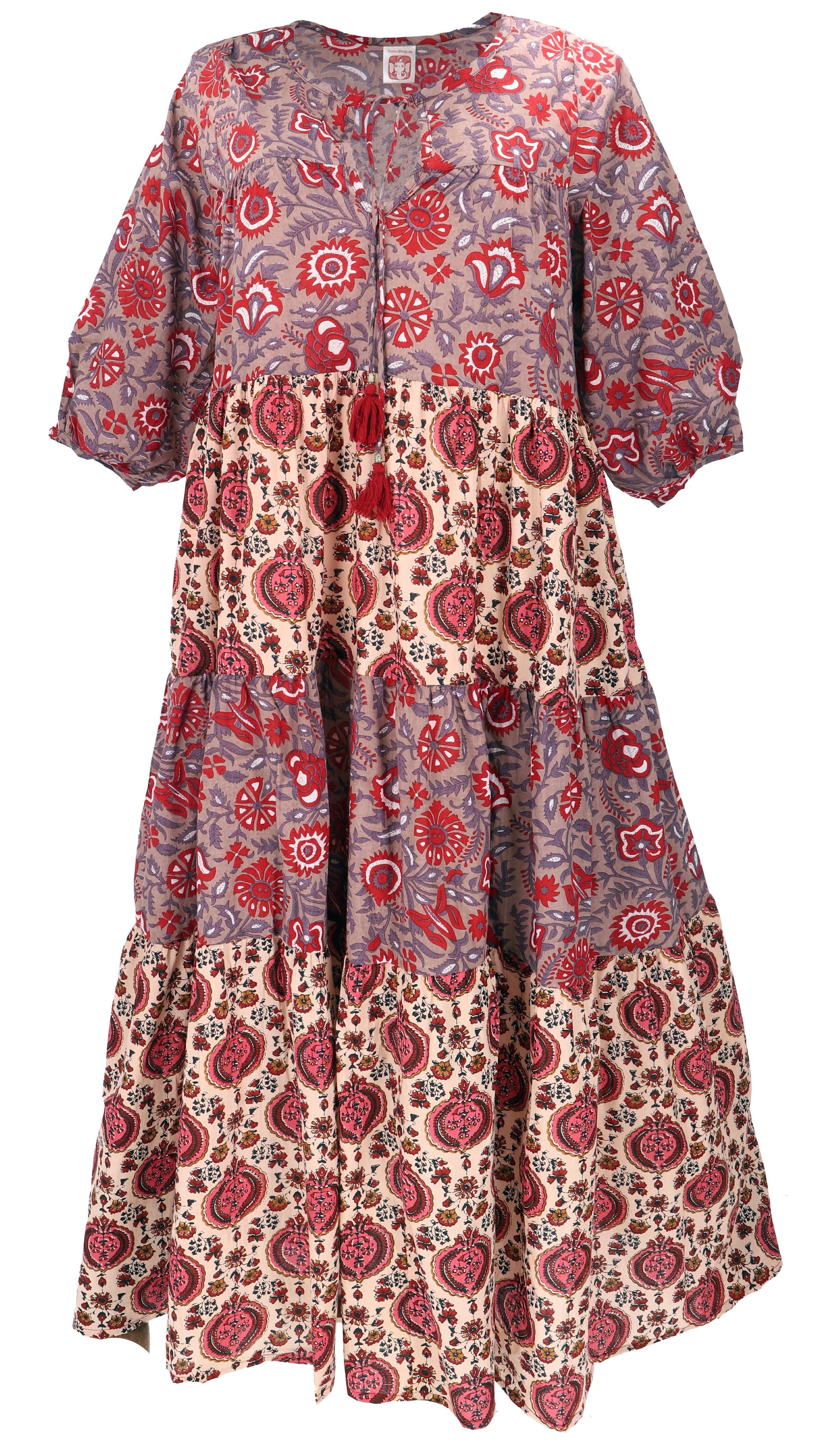 Guru-Shop Midikleid Boho Baumwoll Maxikleid, gestuftes günstig online kaufen