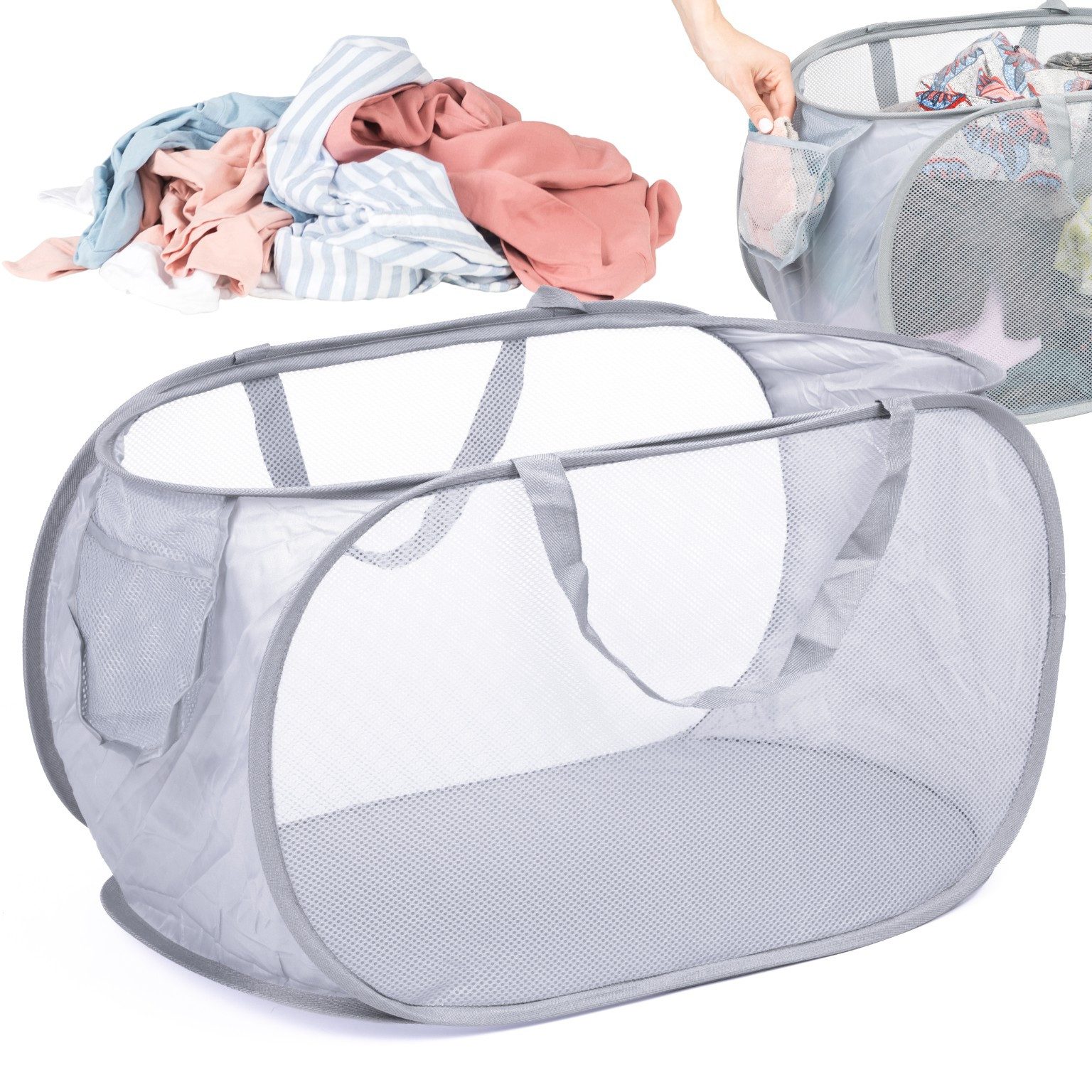 KomfortHome Wäschekorb Wäschekorb Faltbarer Wäschekorb Pop-Up Netz Grau mit günstig online kaufen