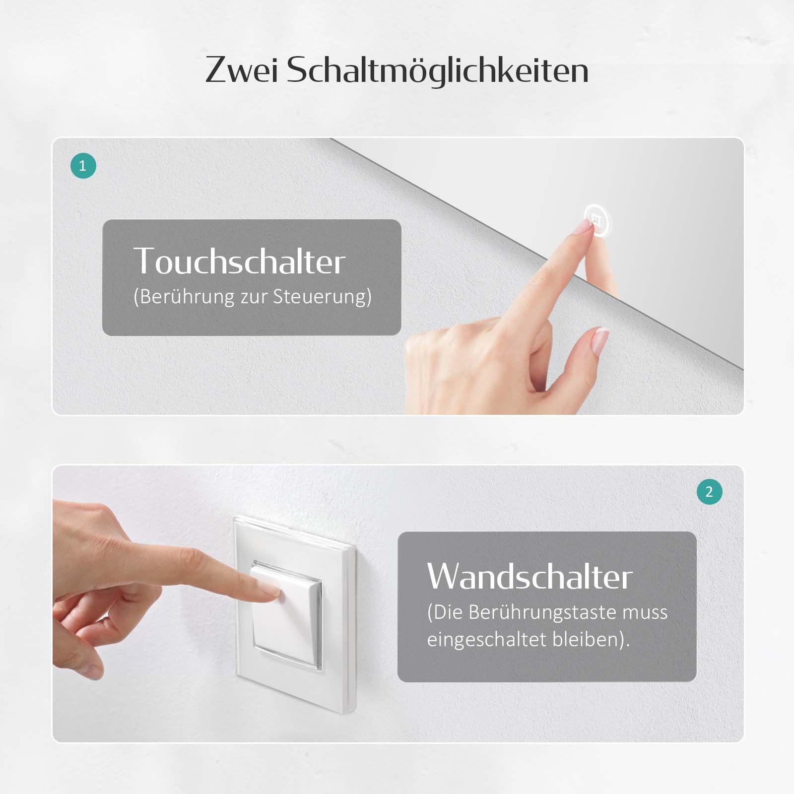 EMKE Badspiegel mit LED Beleuchtung Oval 3 Lichtfarben Dimmbar Beschlagfrei, Kalt/neutral/warm Licht einstellbarer Helligkeit Anti-Beschlag