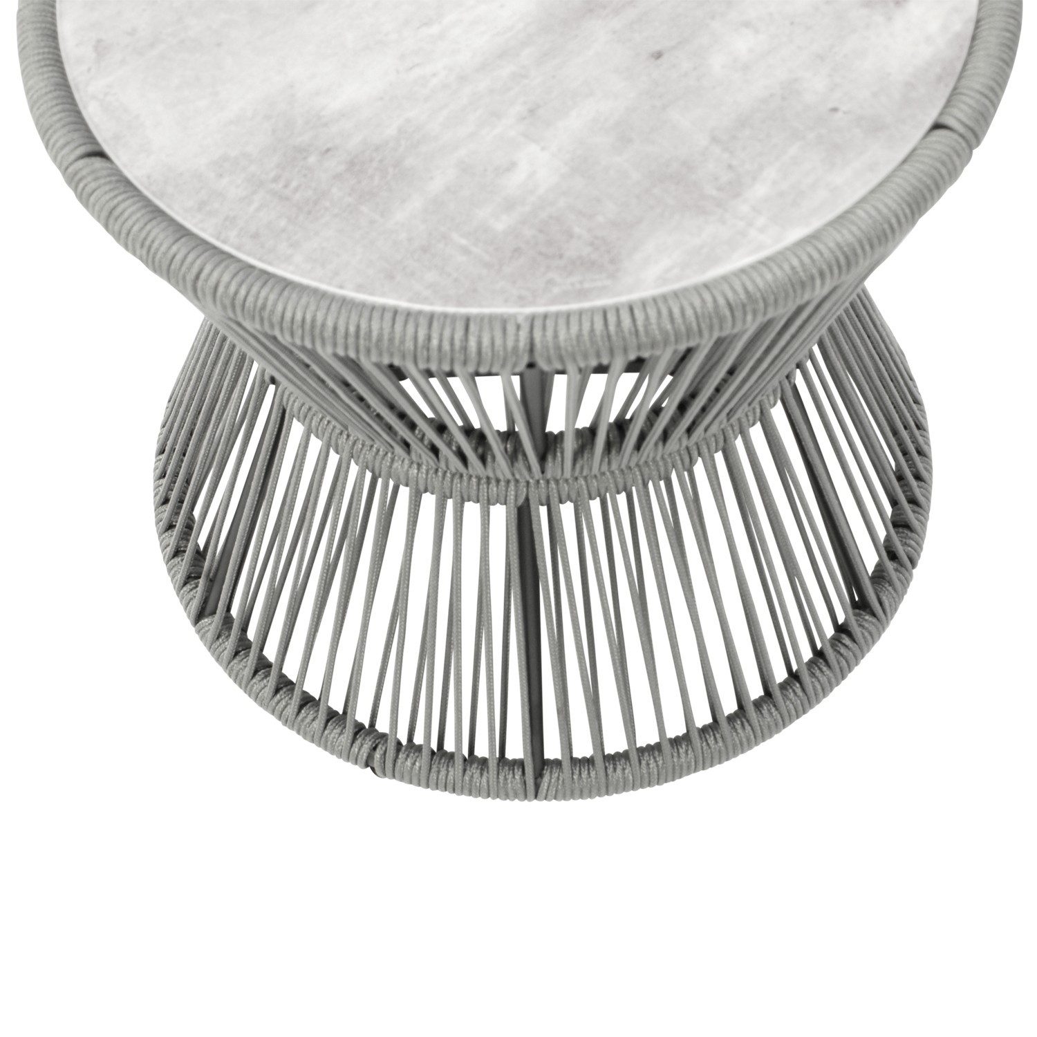 DEGAMO Gartentisch ANCONA, Beistelltisch 56cm rund, 48cm hoch, Rope grau + Glas