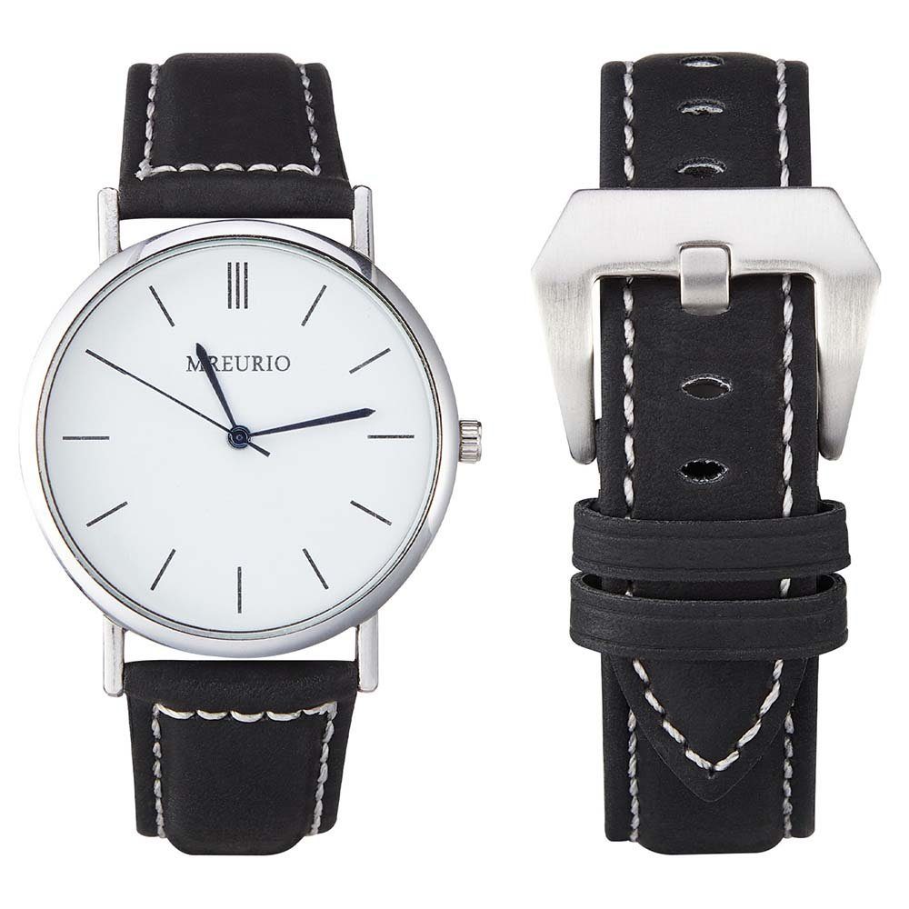 BTTO Smartwatch-Armband Leder Uhrenarmband mit Edelstahl Silber Schnalle, Armband für Uhren, Ersatzarmband 18mm 20mm 22mm 24mm Schwarz | Uhrenarmbänder