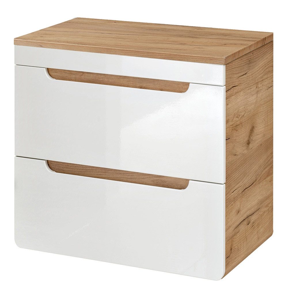 Lomadox Waschbeckenschrank LUTON-56 weiß mit Wotan Eiche Nb. 61/61,5/46 cm