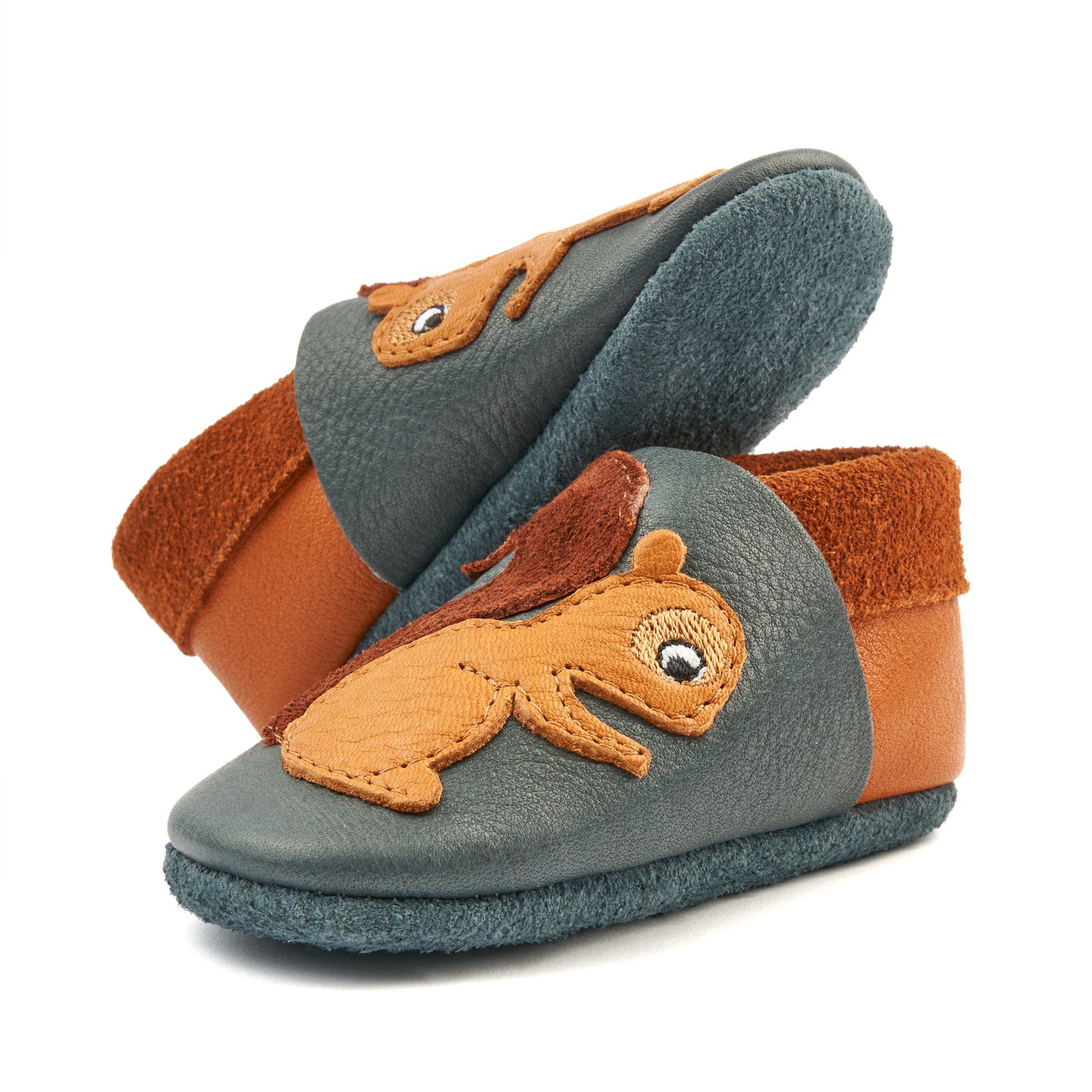 Orangenkinder® Knusper das Eichhörnchen Baby Krabbelschuh pflanzlich gegerbtes Leder, Made in Germany, atmungsaktiv