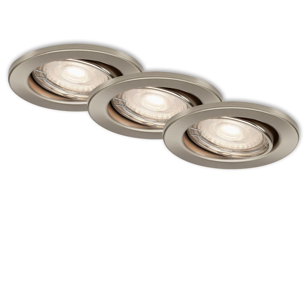 Briloner Leuchten LED Einbaustrahler 7147-032, LED wechselbar, 2700K - Extra-Warmweiß, 3er Set, schwenkbar, Warmweiß 3000K, matt-nickel, GU10, 5W - 460 lm