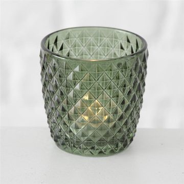 BOLTZE Windlicht Marilu, 4er Set, Grün, aus Glas, Rund, 8 x 8 cm