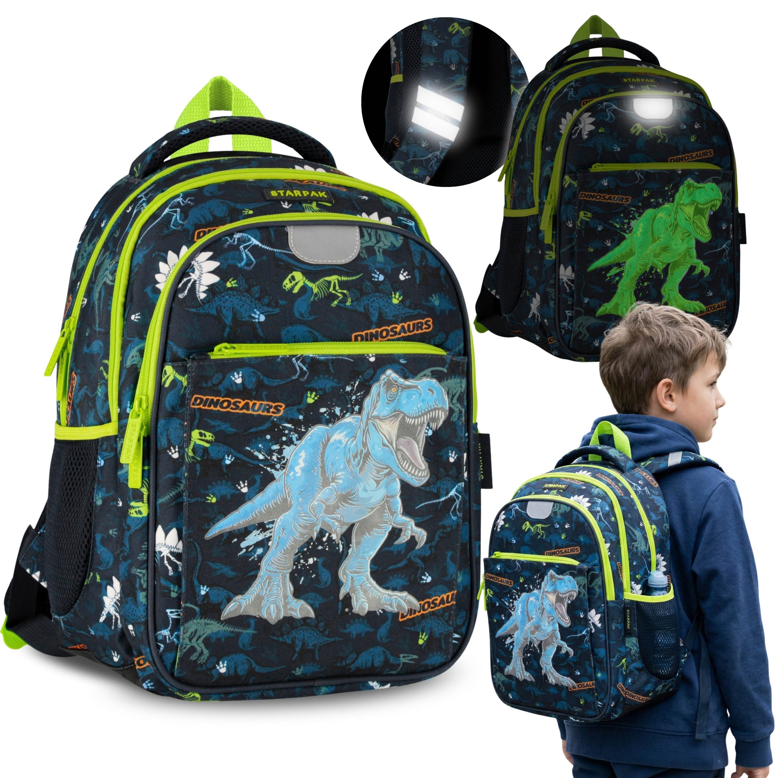Schulrucksack DINO T-Rex Schulrucksack Jungen, leuchtend, 40 × 29 × 20 cm