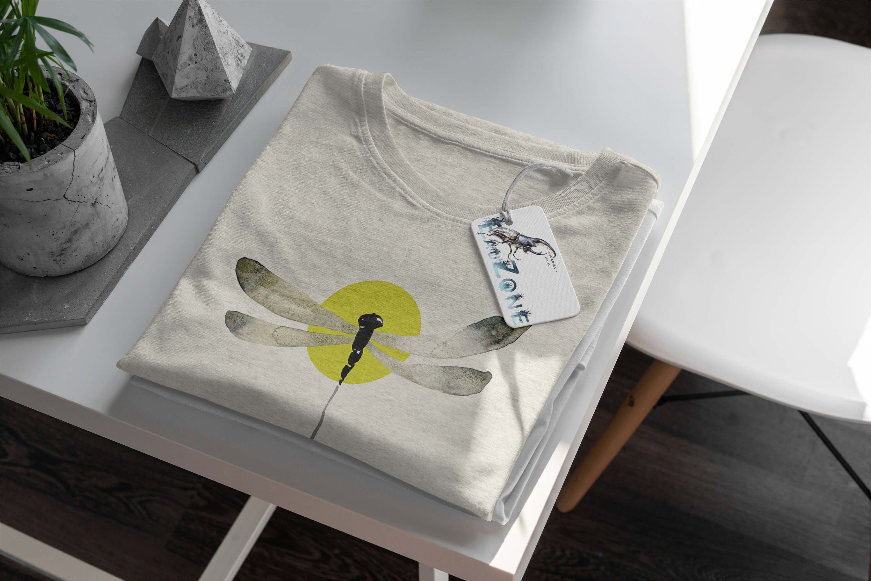Sinus Art T-Shirt Herren Shirt Libelle Nachhaltig 100% Motiv T-Shirt Aquarell Organic (1-tlg) Bio-Baumwolle Farbe Ökomode