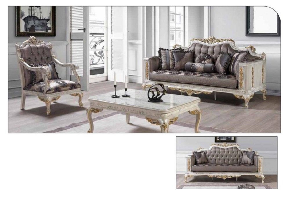 JVmoebel Sofa Chesterfield Sofa Couch 3er Barock Rokoko Couchen Samt Sofas