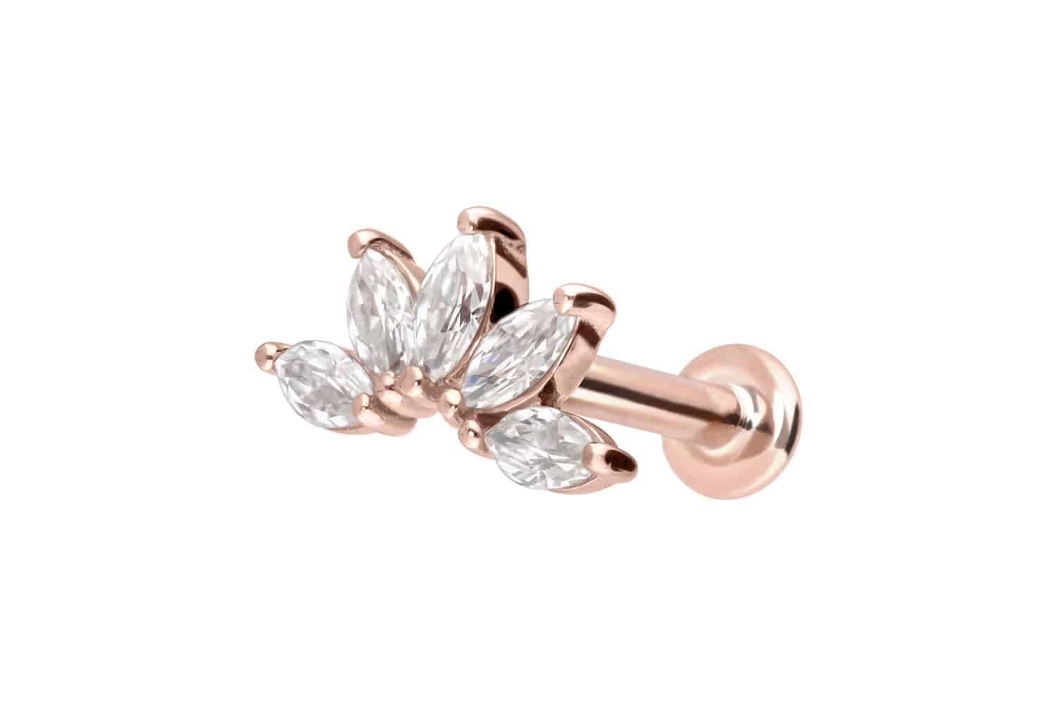 PIERCINGLINE Piercing-Set 14 Karat Gold Labret mit Innengewinde MOISSANIT-LOTUSBLÜTE (Labrets, 1-tlg)