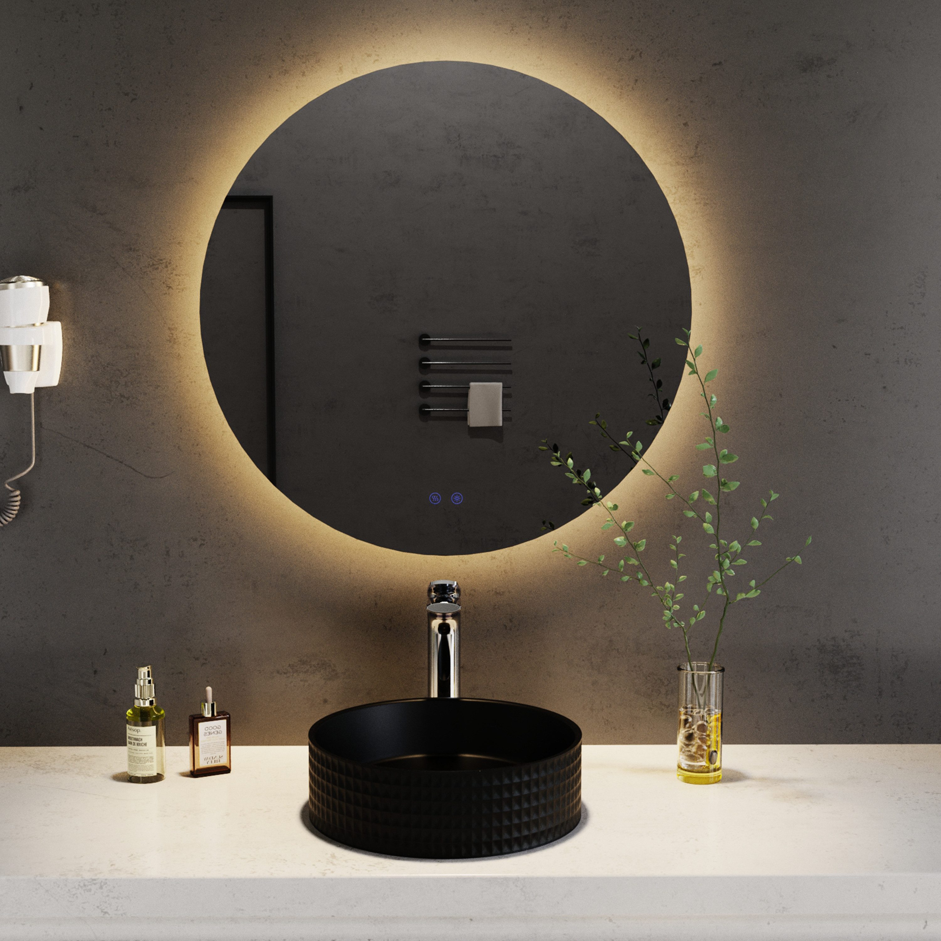 LED-Lichtspiegel Toledo rund, Spiegel mit LED Beleuchtung, Badspiegel