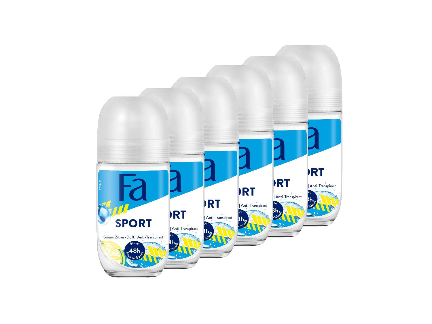FA Deo-Roller Roll-on Sport, 6x 50ml, Vorratspack, 6-tlg., Dermatologisch getestet, Vegane Formel, keine Deo-Rückstände