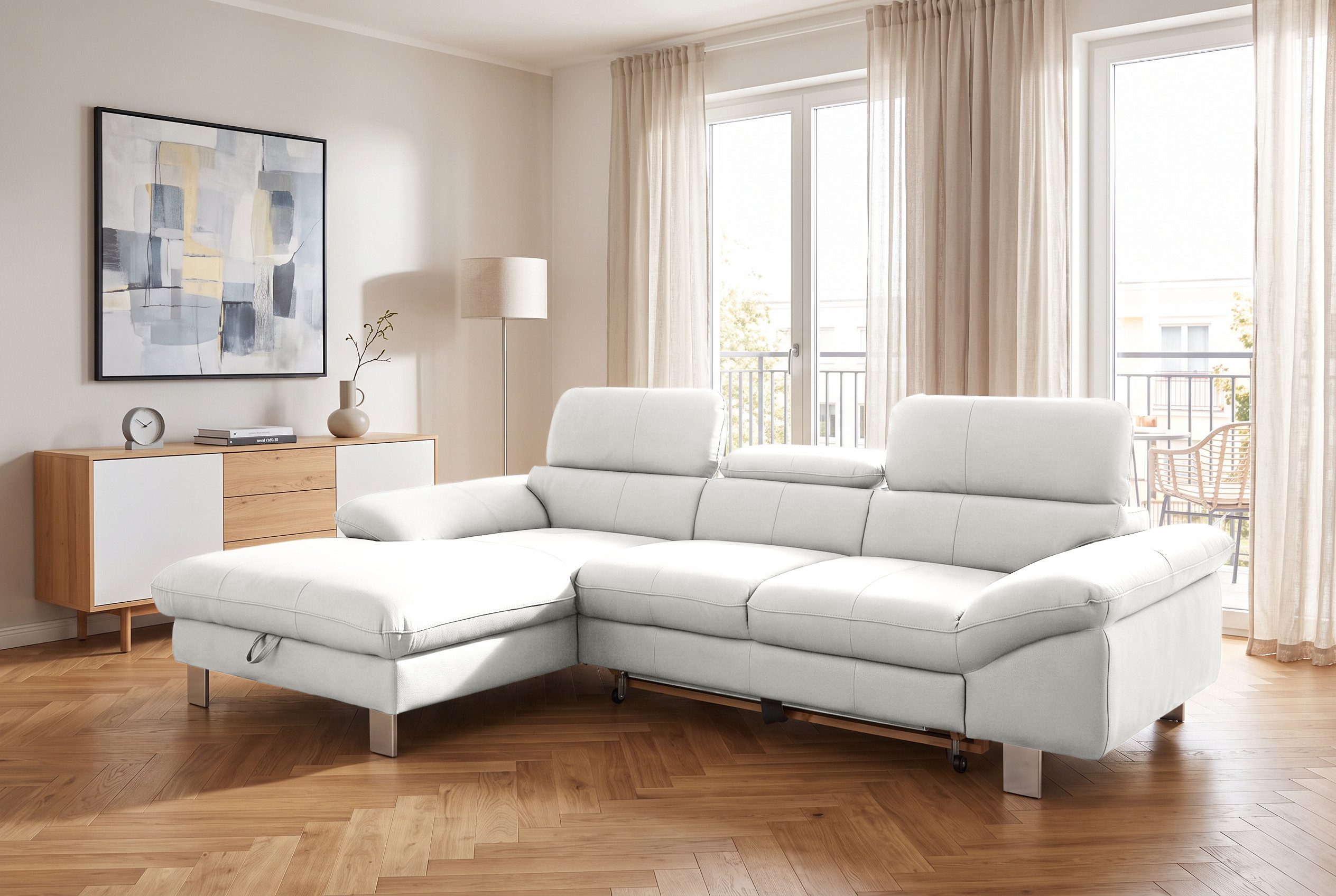 COTTA Ecksofa Driver L-Form, B:268 cm, moderne Couch mit Wellenunterfederung, Kopfteilverstellung, optional Schlaffunktion & Bettkasten