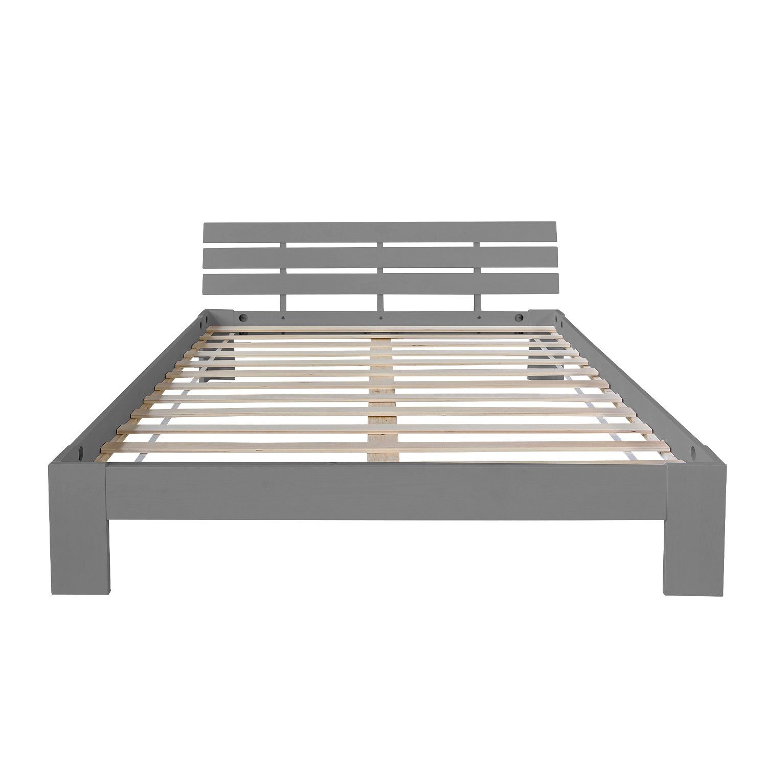 Homestyle4u Holzbett Doppelbett Futonbett 120x200 massive Kiefer Grau