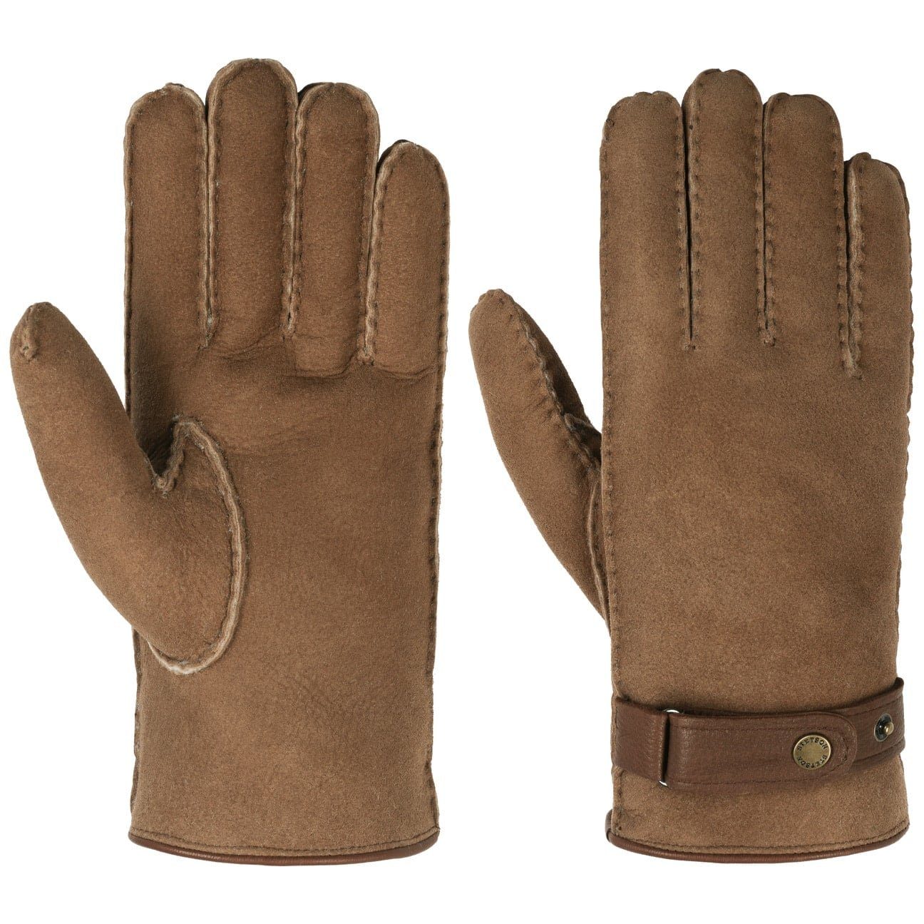 Stetson Lederhandschuhe Fingerhandschuhe mit Futter braun