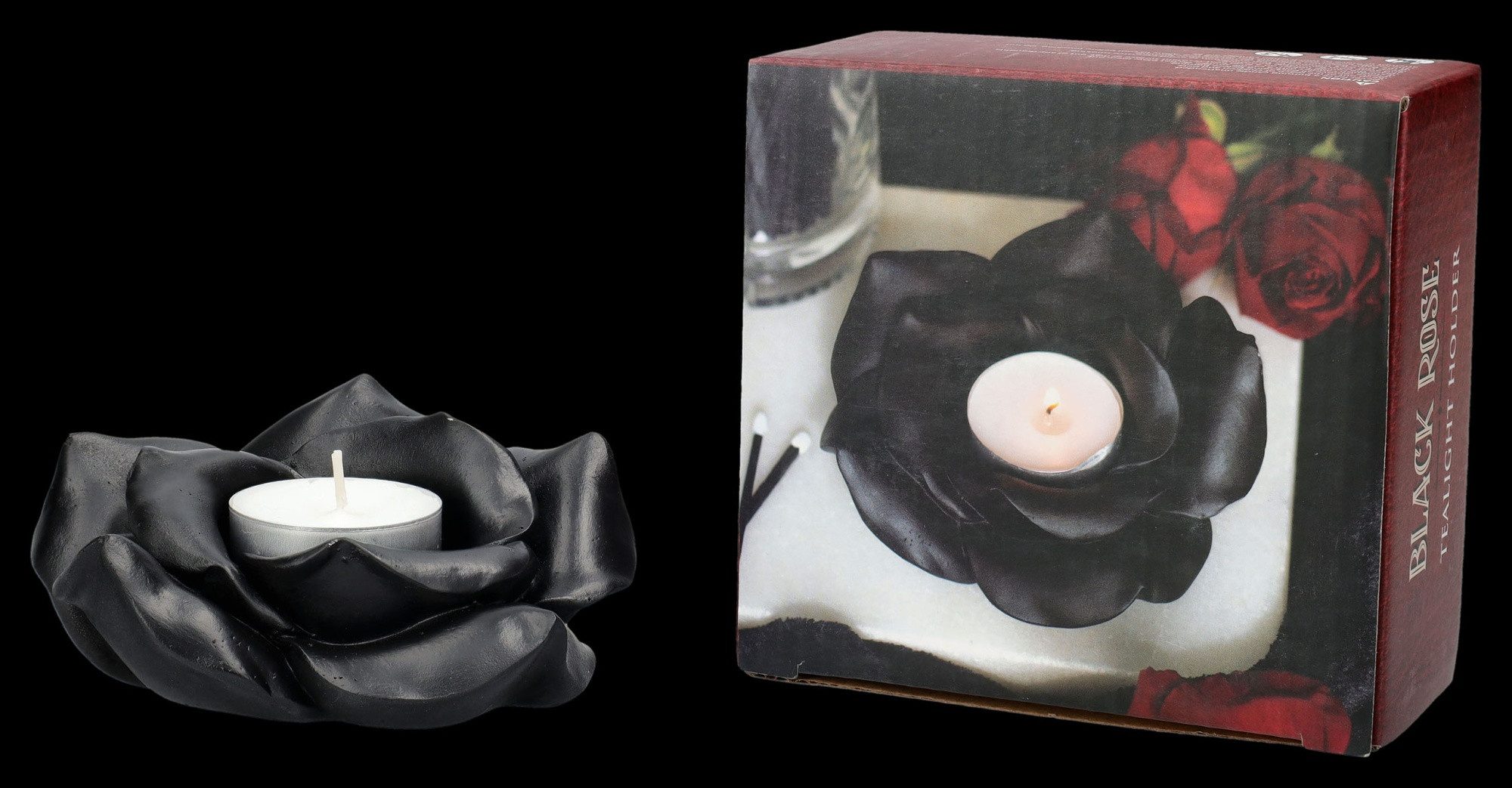 Figuren Shop GmbH Teelichthalter Teelichthalter - Schwarze Rose - Dekoratio günstig online kaufen