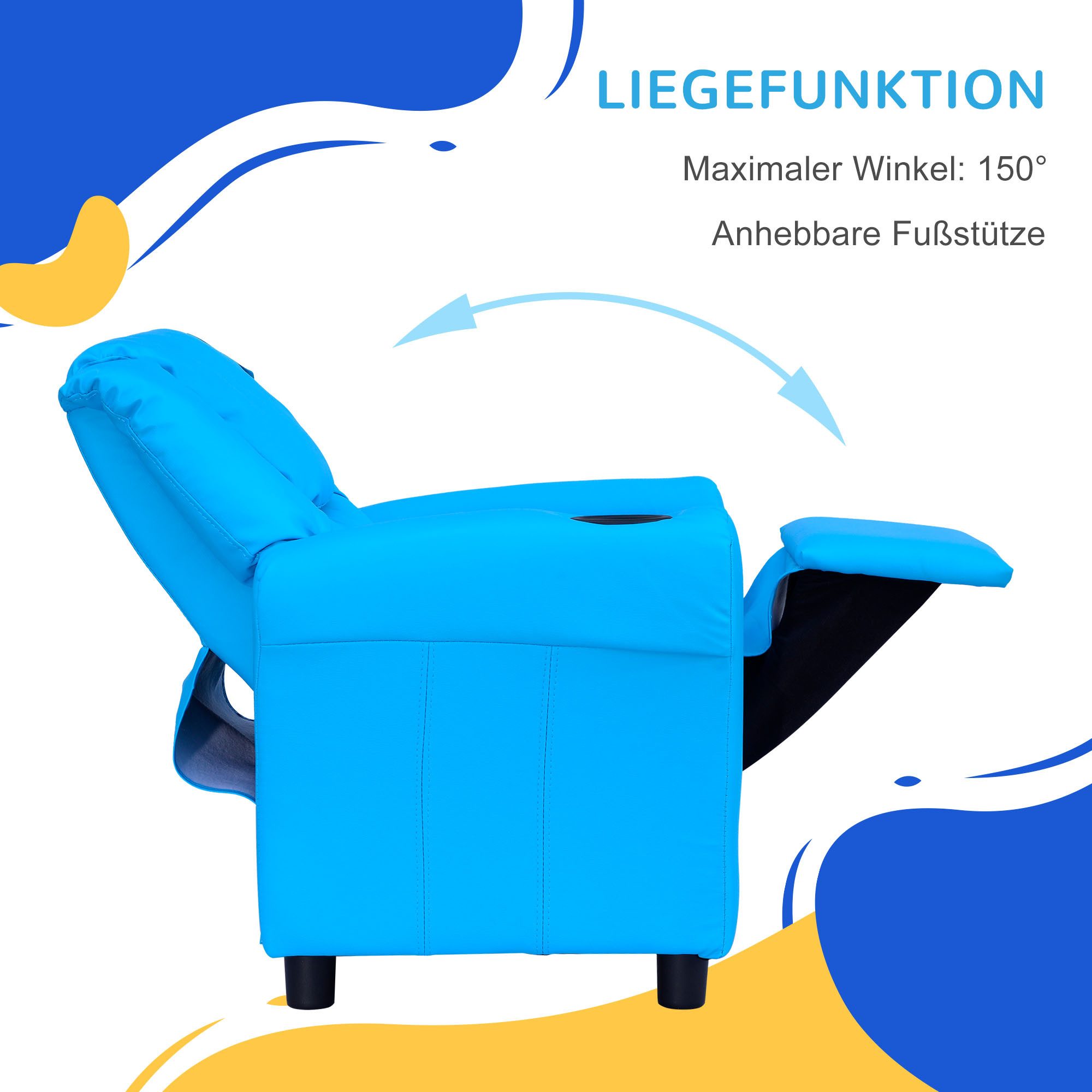 HOMCOM Sessel Kindersofa Kindersessel mit Fußstütze Armlehne für 3-6 Jahre Blau (Kindersessel, 1-St., Kindersofa), für Wohnzimmer, Blau – Bild 4 von 5