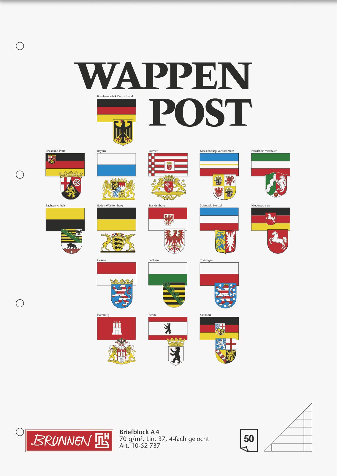 BRUNNEN Collegeblock A4 liniert 70g/m² 50 Blatt Wappenpost 10-52737 NEU & OVP