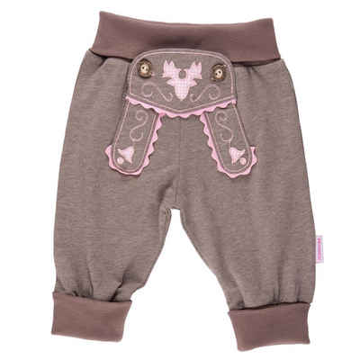 P.Eisenherz Trachtenhose Babyhose im Lederhosenstil mit rosa Stickerei mit elastischem Hosenbund