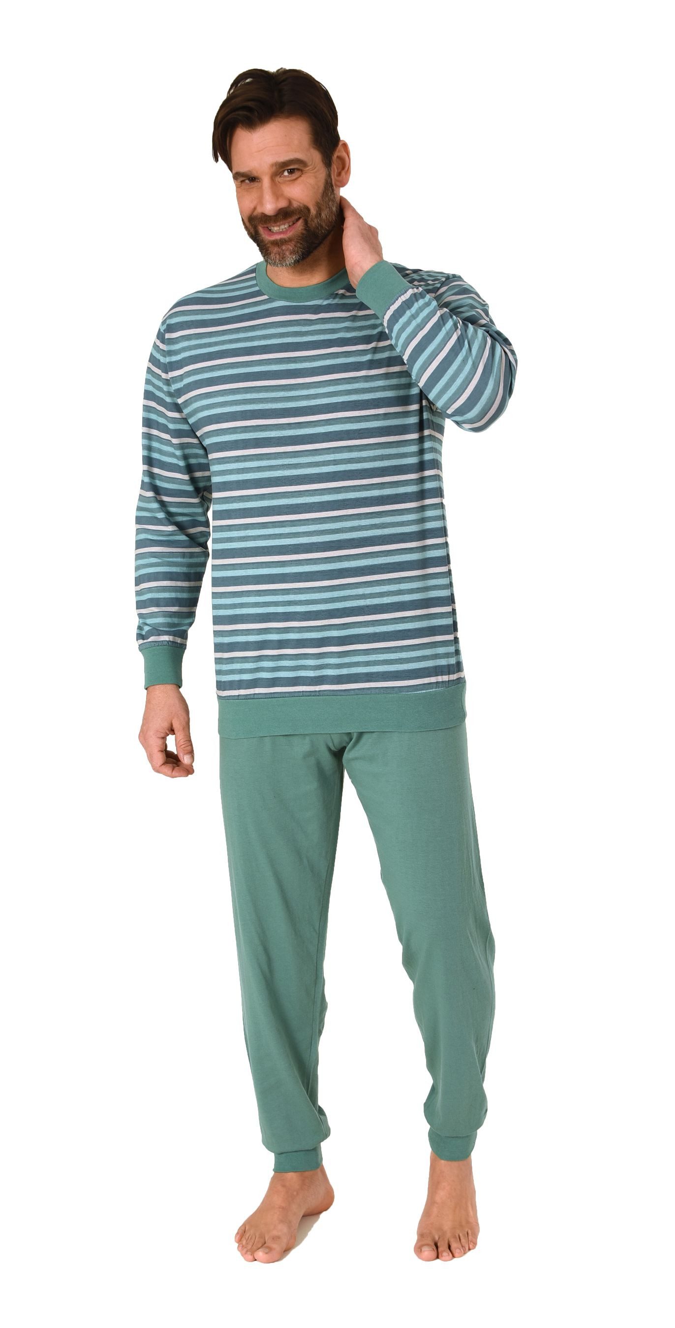Normann Pyjama Normann Herren Schlafanzug langarm mit Bündchen in Streifeno günstig online kaufen