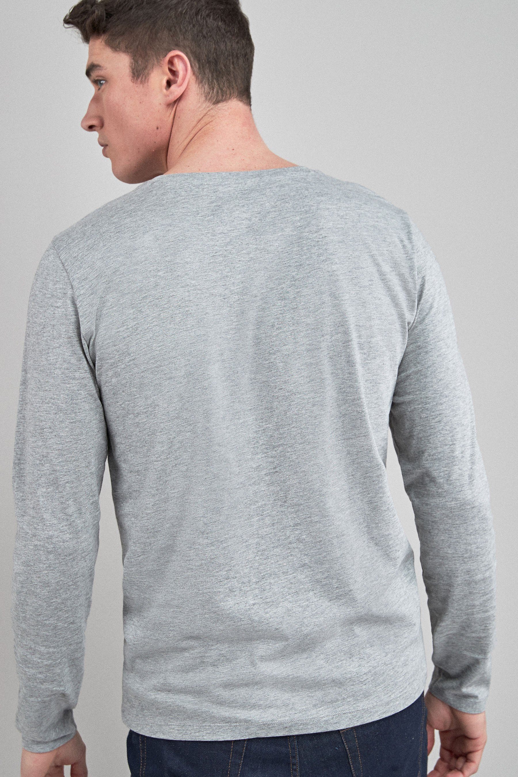 (1-tlg) Fit Regular Langarmshirt Marl – Grey Rundhalsshirt Next