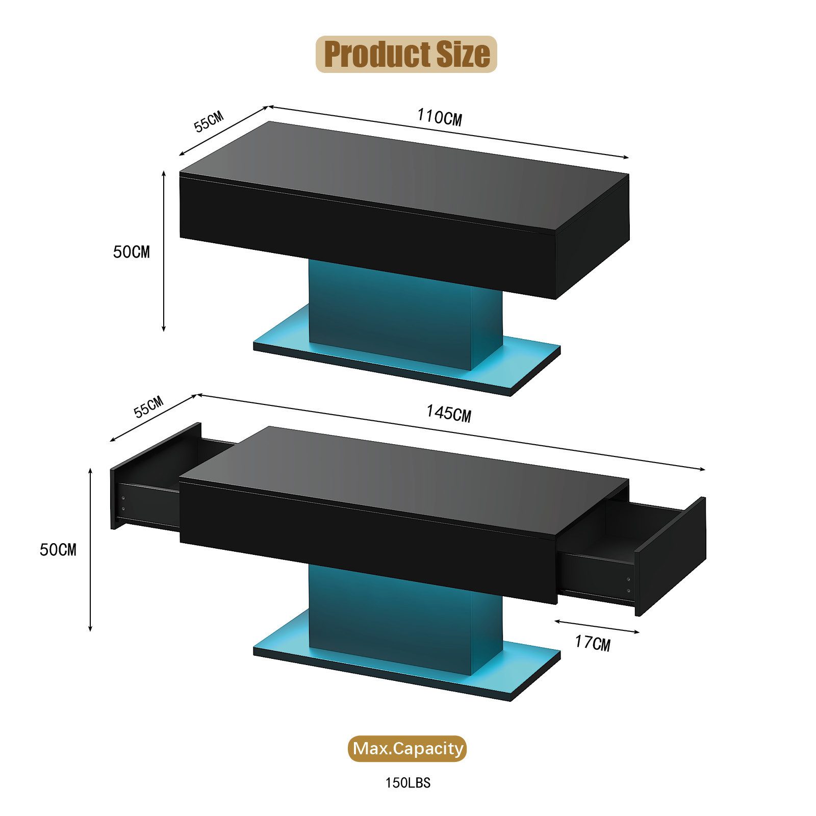 radelldar Couchtisch Wohnzimmertisch Hochglanz mit 2 Schubladen modern 110x günstig online kaufen