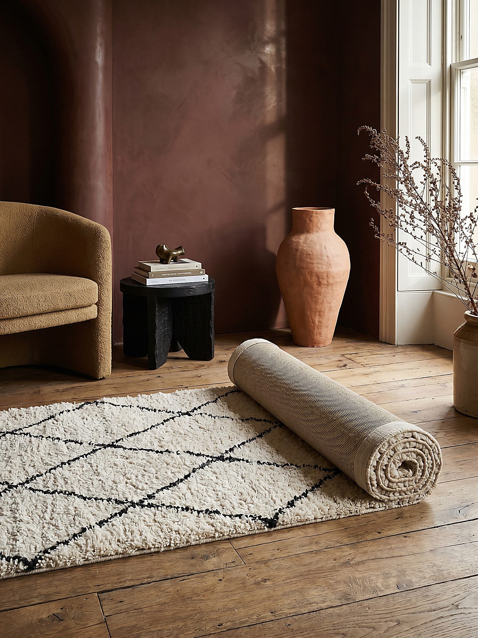 KADIMA DESIGN Teppich ATRIO Teppichläufer Creme-Schwarz 80x150 Berber Polypropylen, Läufer, Höhe: 31 mm, Fußbodenheizung geeignet, Strapazierfähig, Pflegeleicht, Farbecht