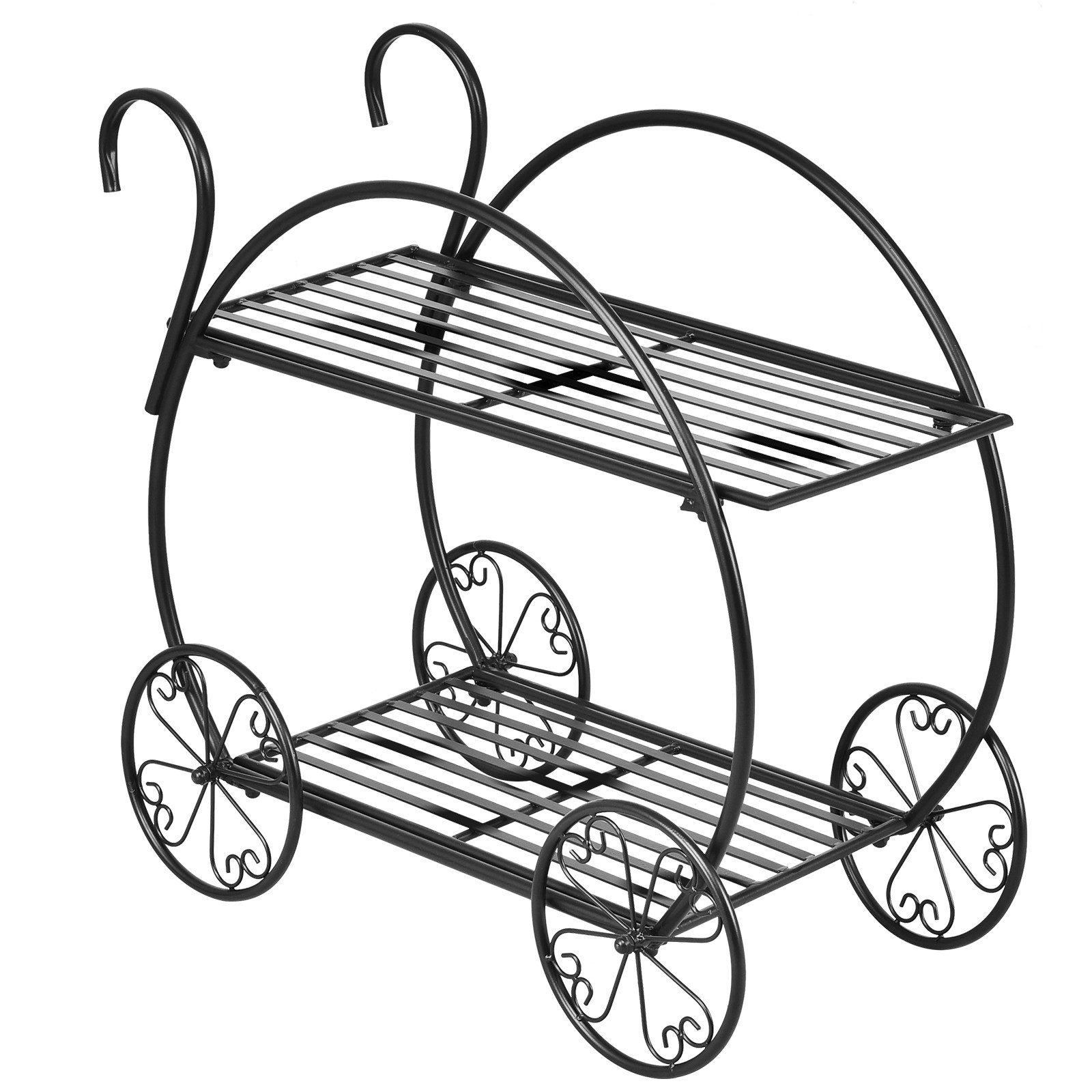 KOMFOTTEU Blumenständer Pflanzenregal, Outdoor Wetterfest, 66×34×62,5cm, Schwarz