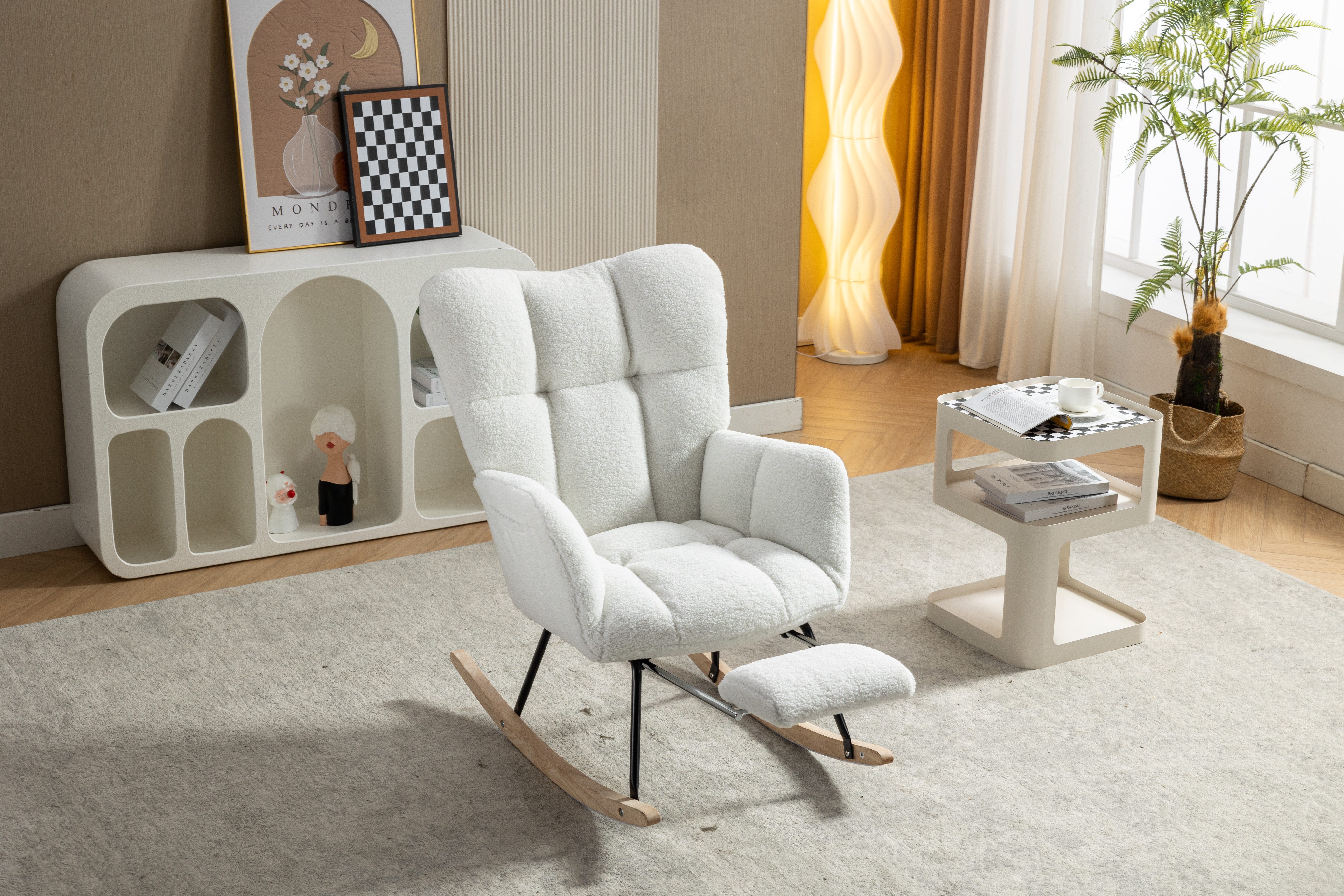 HAUSS SPOLE Schaukelstuhl Weiß Teddy Plüsch Lounge-Sessel Babyschaukelstuhl günstig online kaufen