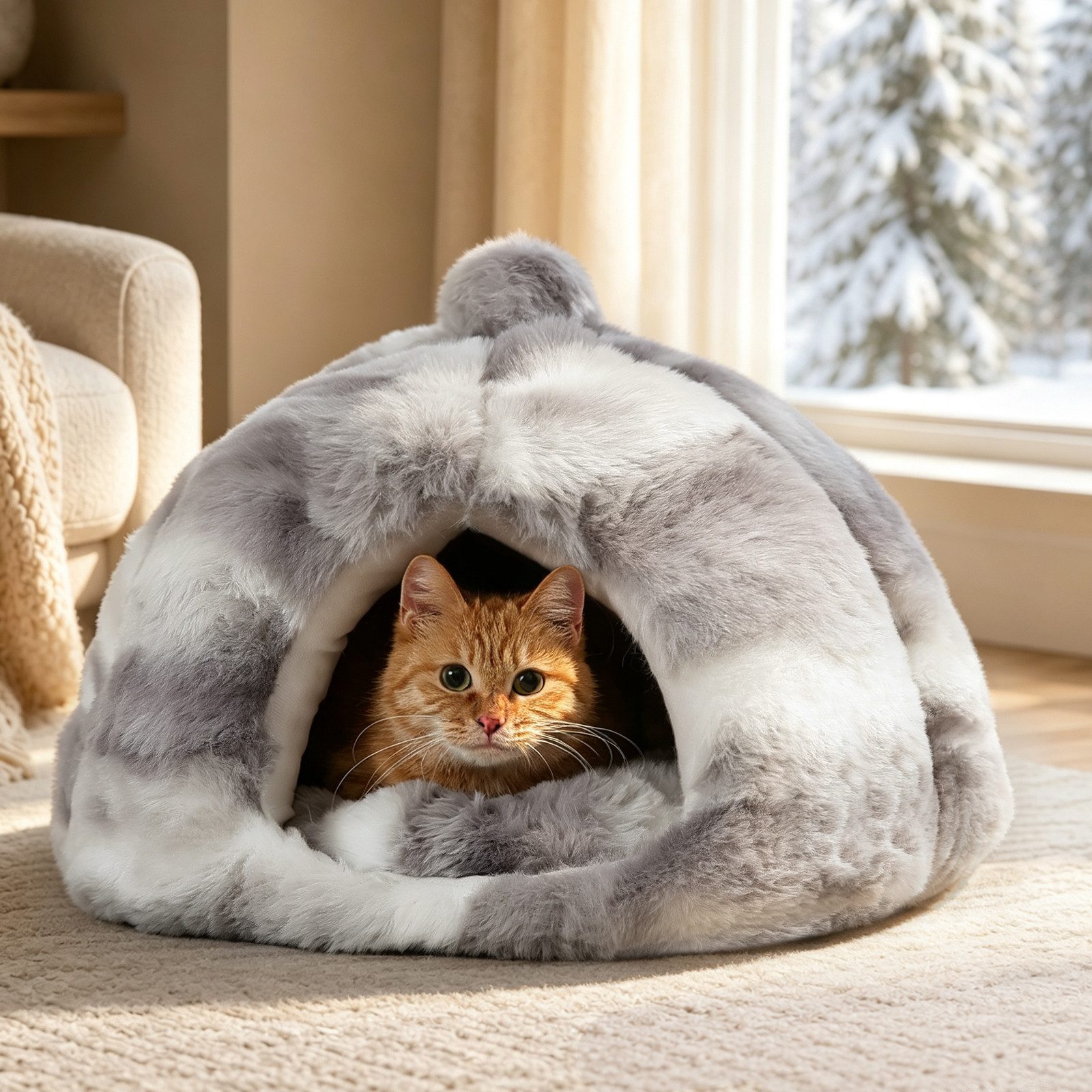 Rywell Tierbett Tierbetten & Katzen Bettchen Weiche für Katzen und kleine Hunde, 200gsm Microfaser-Samt, 50x50x35cm Katzenbett Katzenhöhle mit kissen Anti-Rutsch Waschbar von Rywell