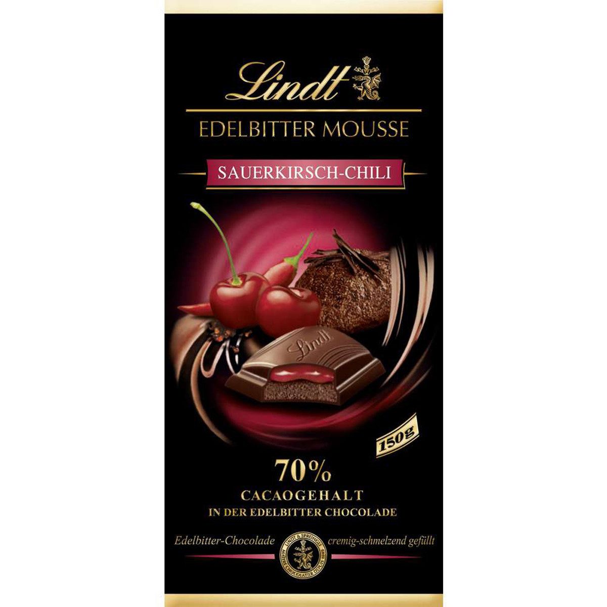 LINDT Schokolade, Lindt Edelbitter Mousse Sauerkirsche Chili Tafelschokolade 150g