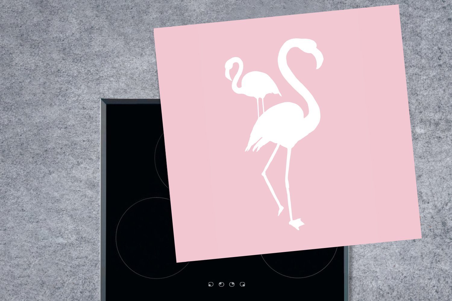 für 78x78 Ceranfeldabdeckung, Weiß tlg), cm, - Herdblende-/Abdeckplatte Arbeitsplatte Flamingo küche - MuchoWow (1 Illustration, Vinyl,