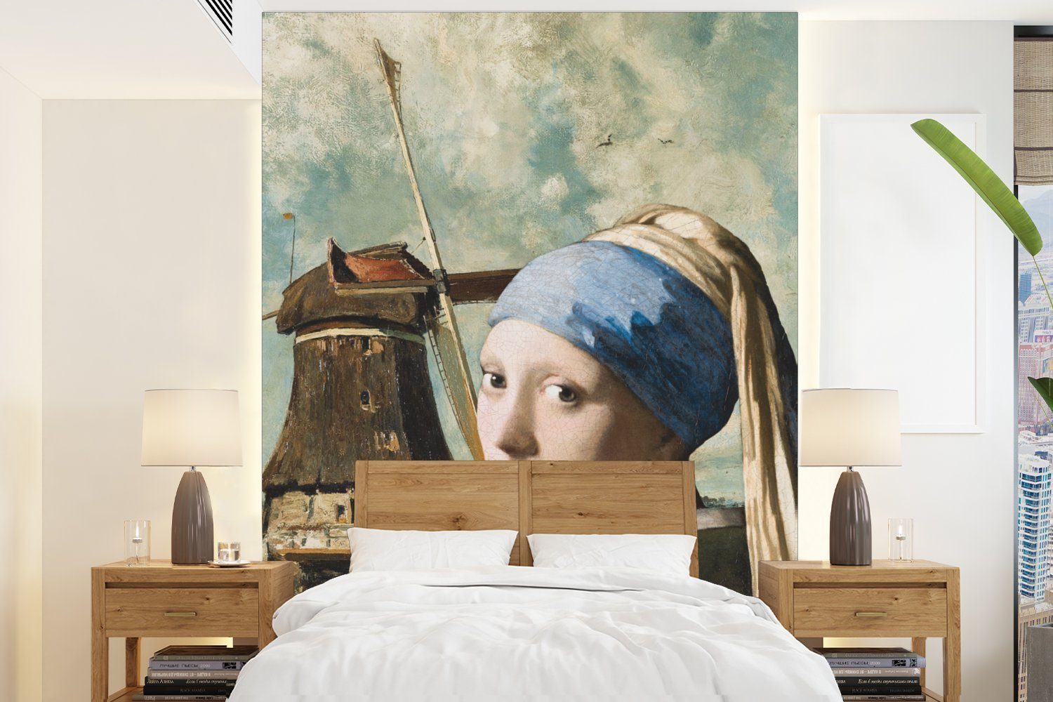 MuchoWow Fototapete Das Mädchen mit dem Perlenohrring - Johannes Vermeer - Mühle, Matt, bedruckt, (4 St), Montagefertig Vinyl Tapete für Wohnzimmer, Wandtapete