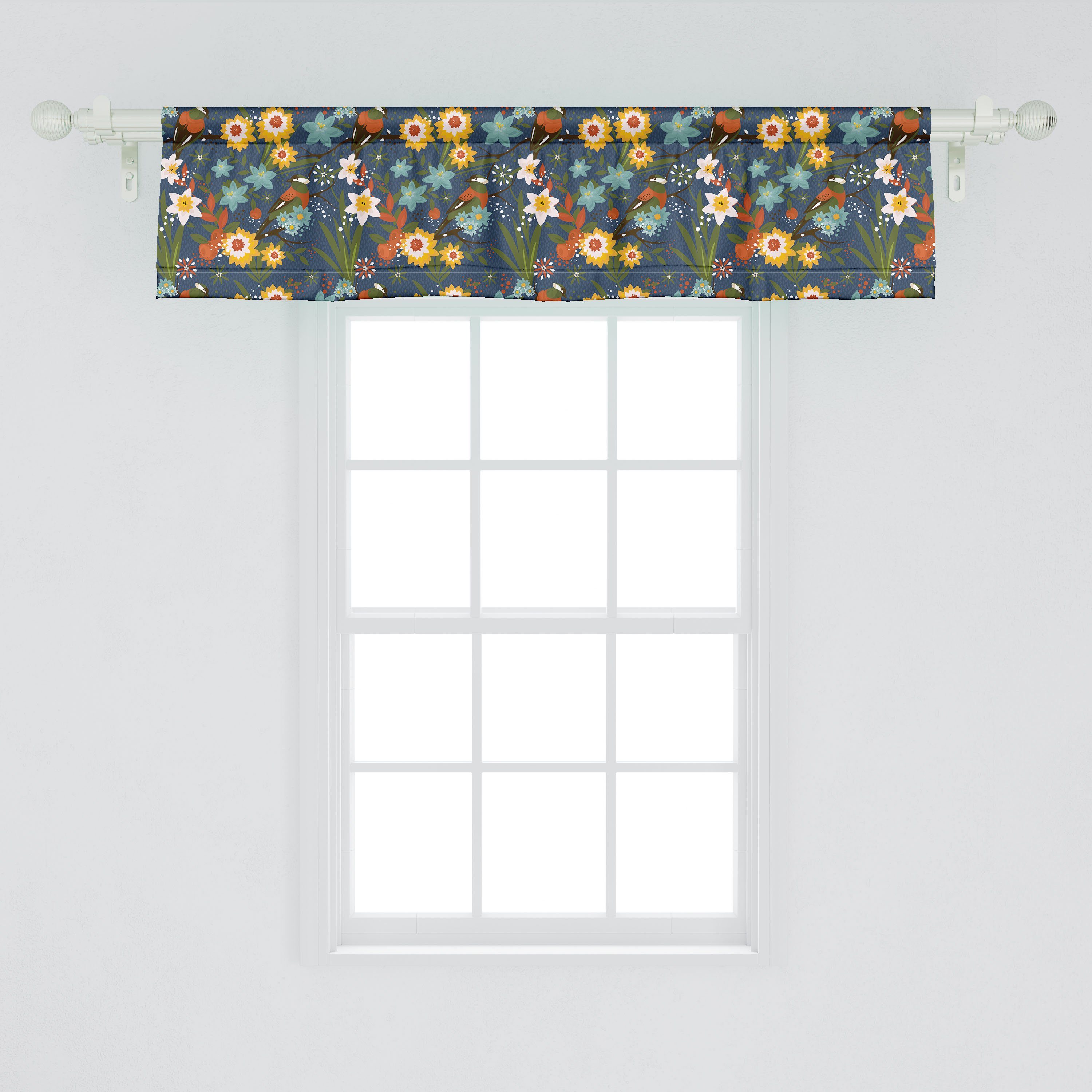 Scheibengardine Vorhang Volant Dekor Stangentasche, für Abakuhaus, mit Vintage Vögel Microfaser, Schlafzimmer Kunst Küche Blüten Blumen