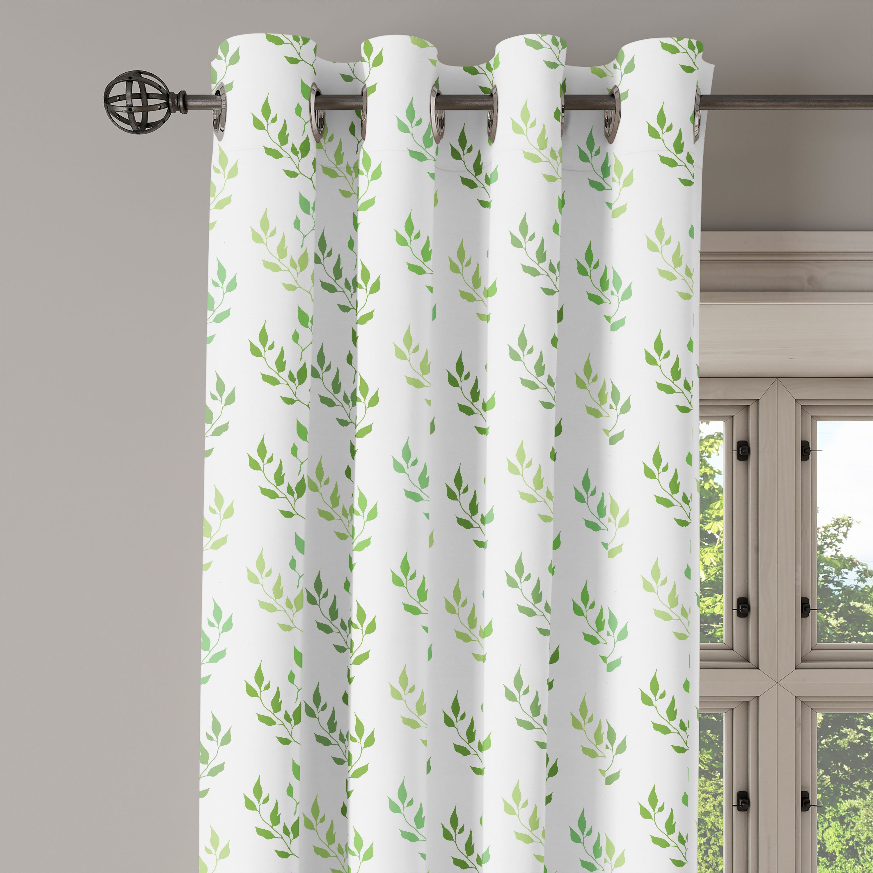 Wohnzimmer, Abakuhaus, für Gardine Schlafzimmer Symmetrische 2-Panel-Fenstervorhänge Grün Olive Leaves Dekorative