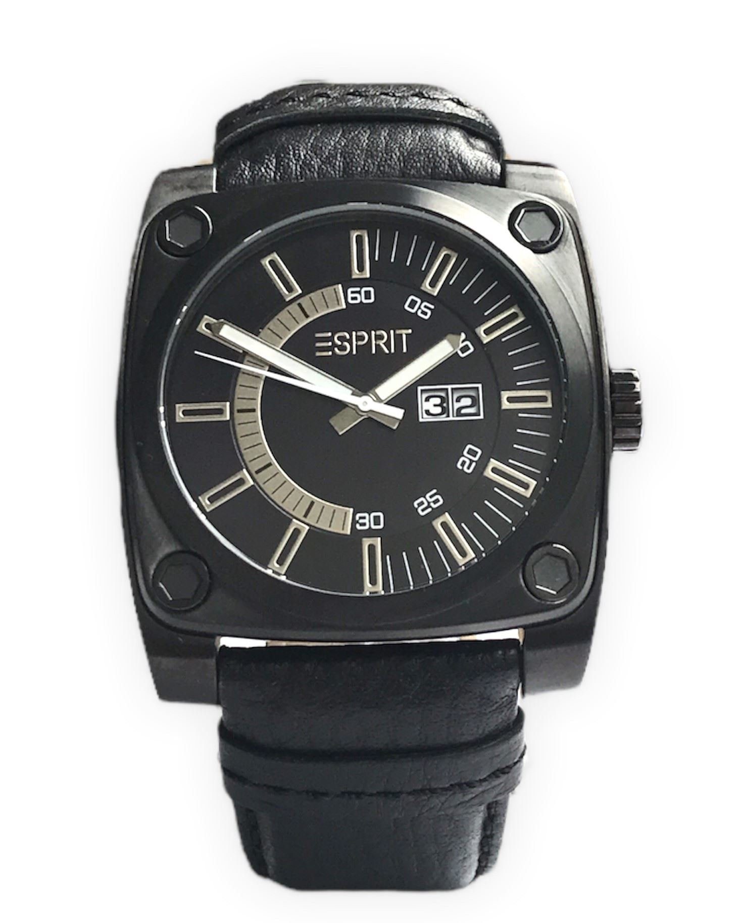 Echte Qualität Esprit Quarzuhr Retro Lederband, aus Night, Schwarz, Datumanzeige Edelstahl, Spirit