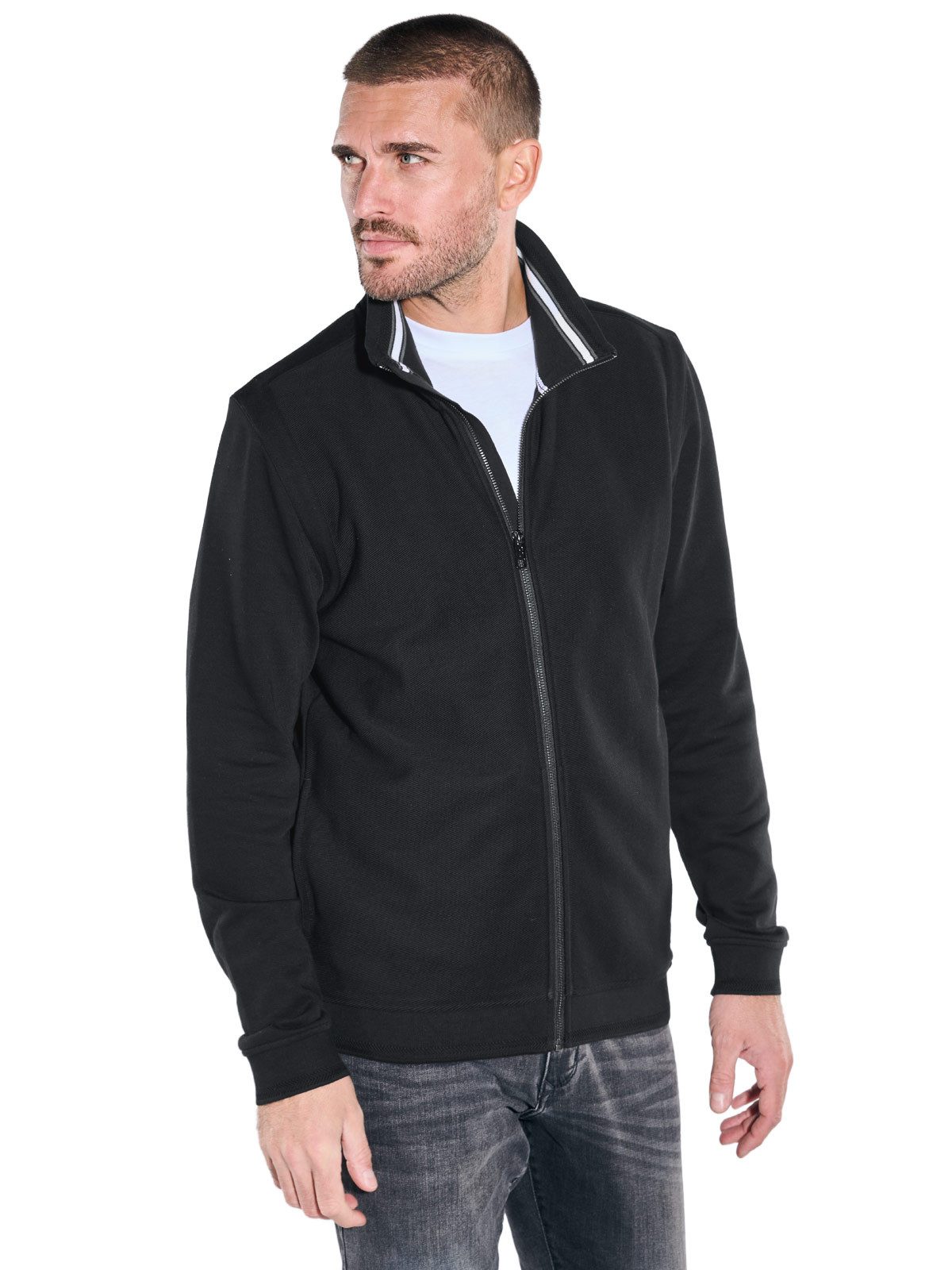 emilio adani Sweatjacke Herren Sweatjacke mit Stehkragen, Schwarz