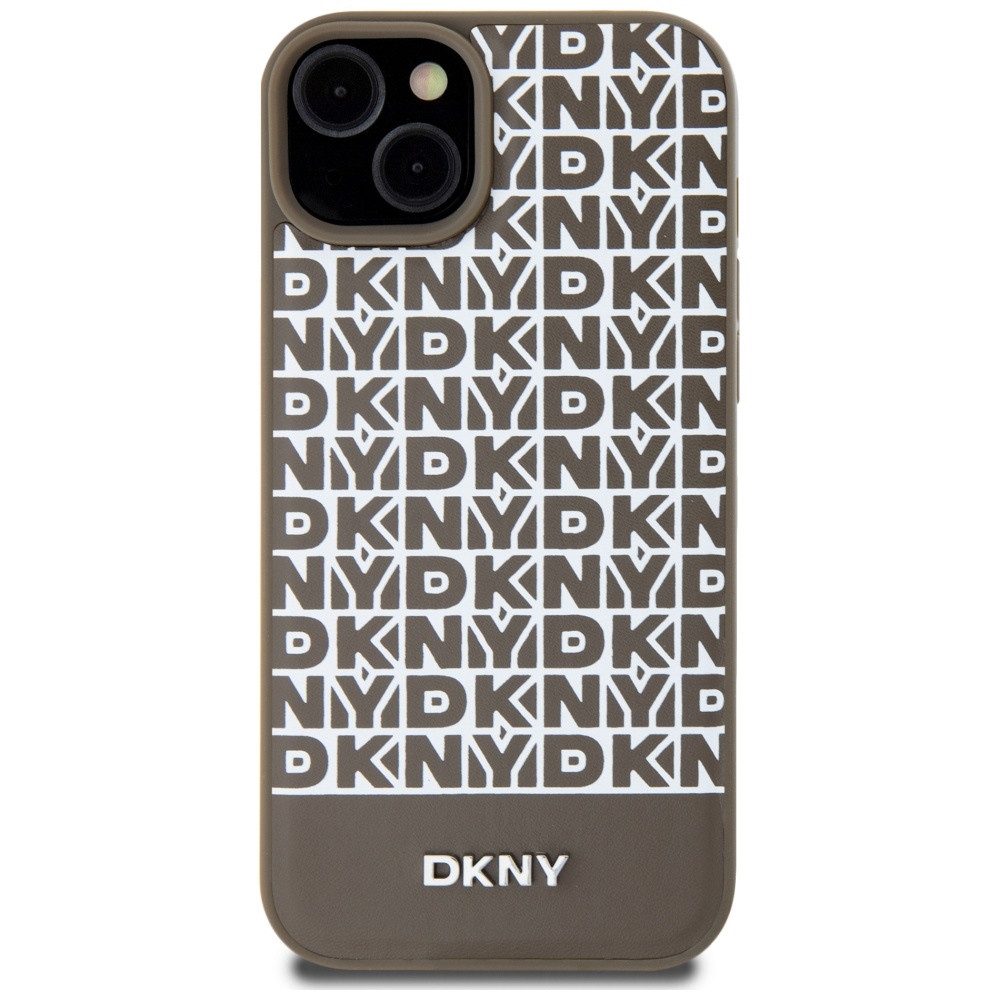 DKNY Handyhülle Schutzhülle Smartphonehülle Magnethülle 6,1 Zoll, MagSafe, Metalllogo, Logo-Print, Kunstleder, Hardcase